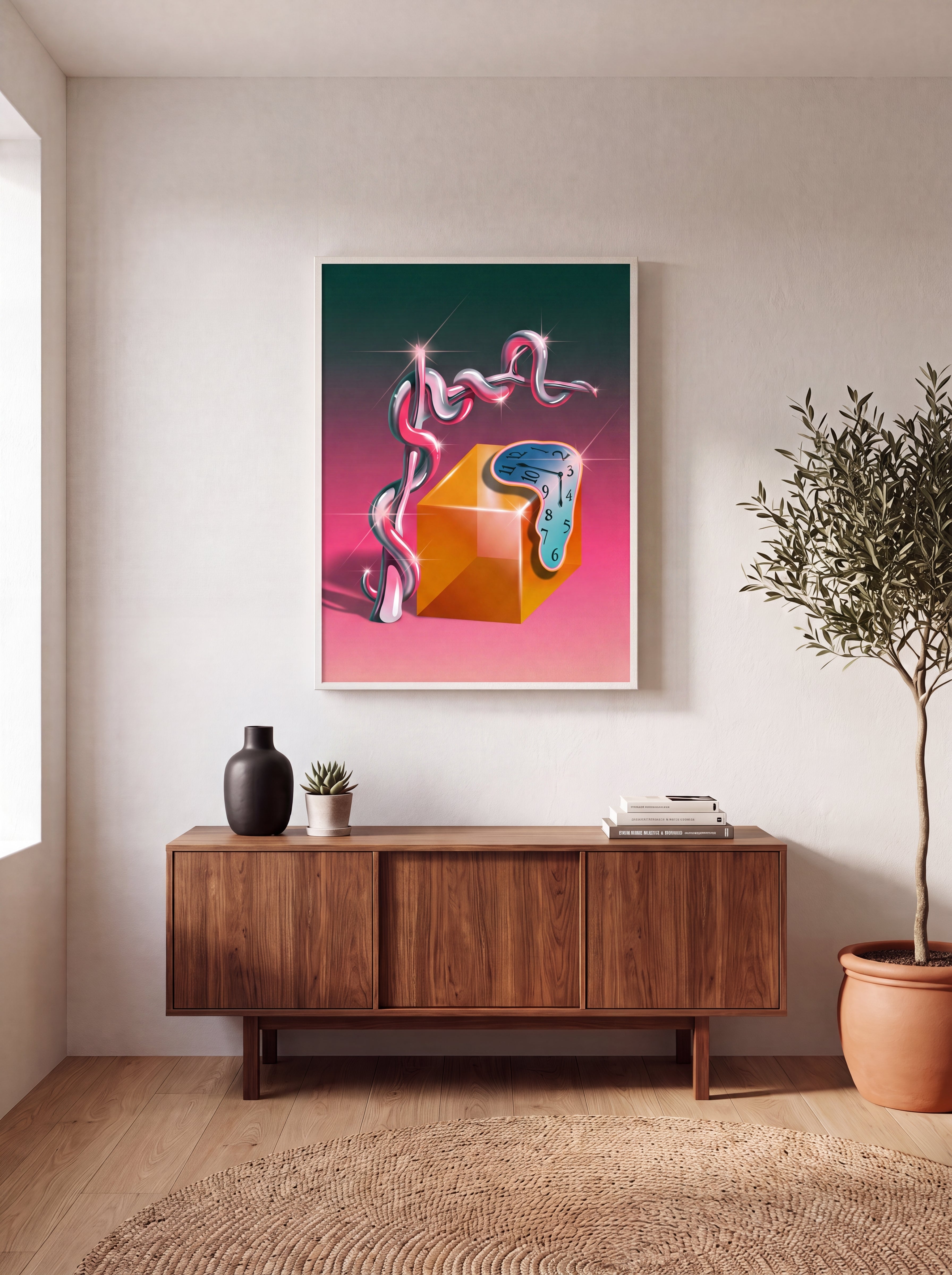 Time Warp | Surreal Melting Clock Canvas Wall Art