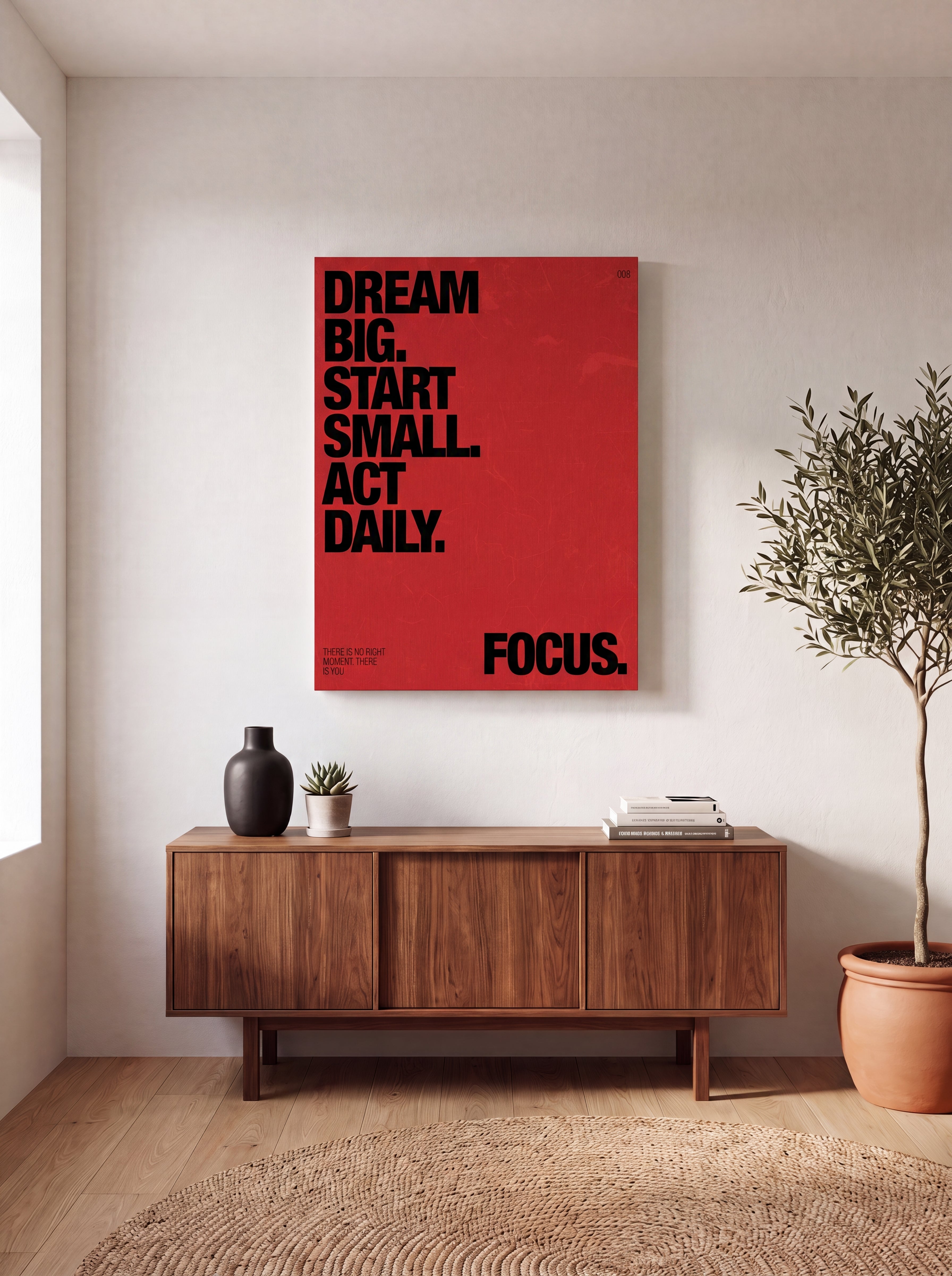 Dream Big Start Small Act Daily | Red Typographic Canvas Wall Art