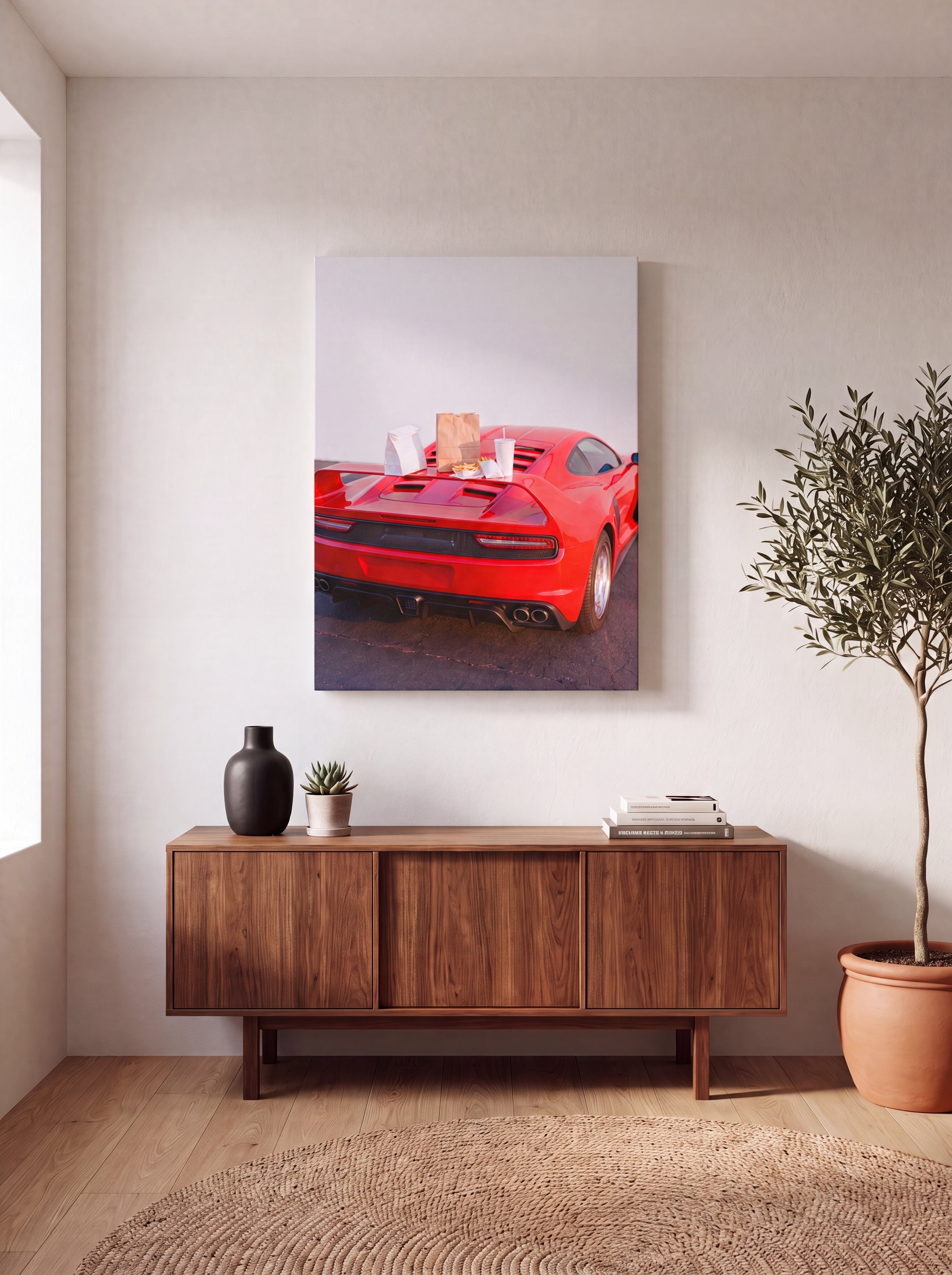 Cheat Day | Supercar & Fast Food Pop Art Canvas Wall Art
