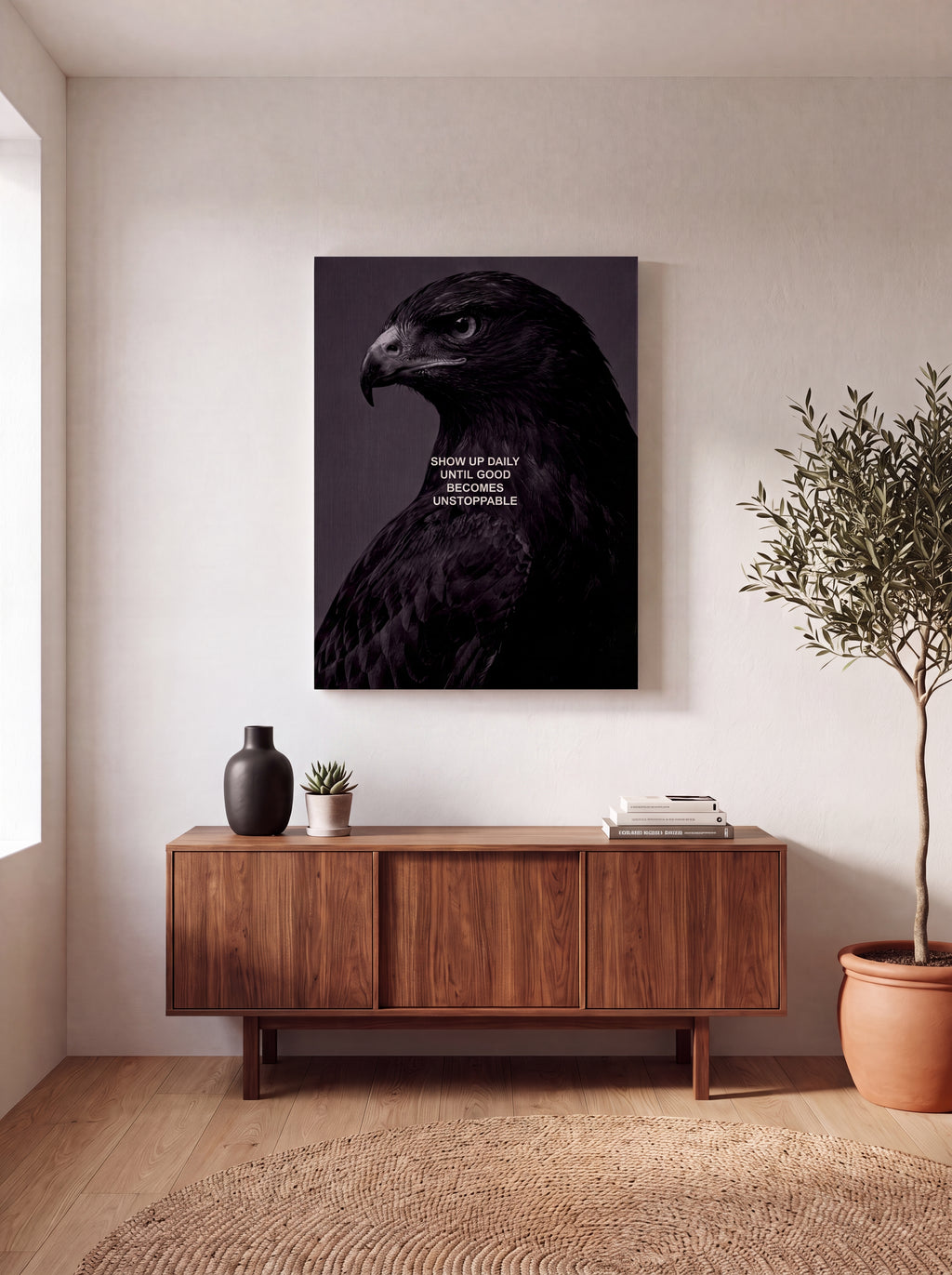 Show Up Daily Until Good Becomes Unstoppable | Dark Eagle Canvas Wall Art