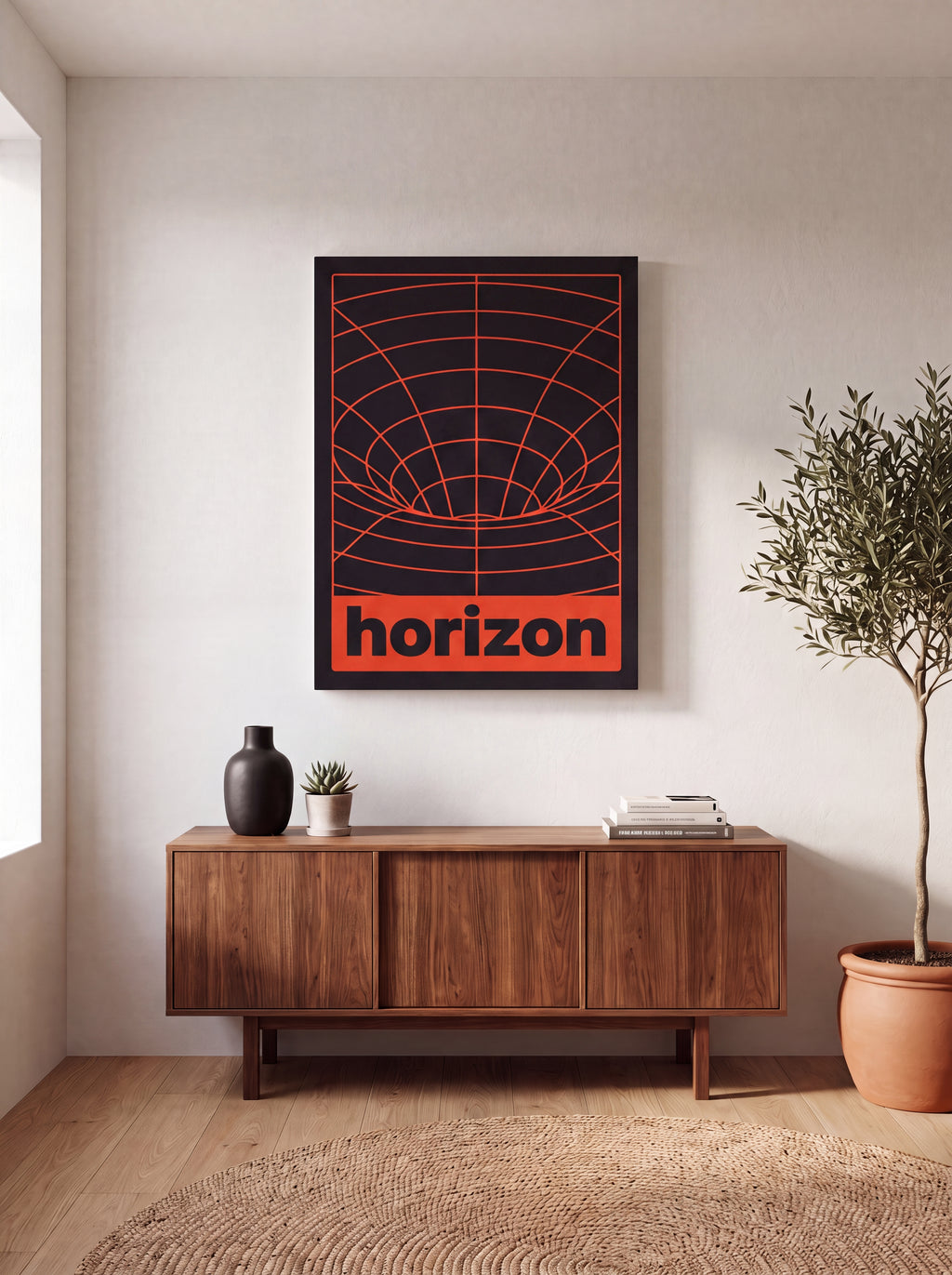 Horizon | Retro-Futurist Vortex Grid Canvas Wall Art