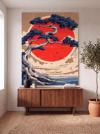 Rising Sun | Japanese Bonsai Woodblock Canvas Wall Art
