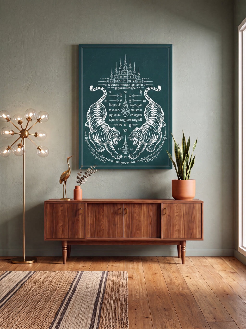 Sak Yant Twin Tigers | Thai Tattoo Canvas Wall Art