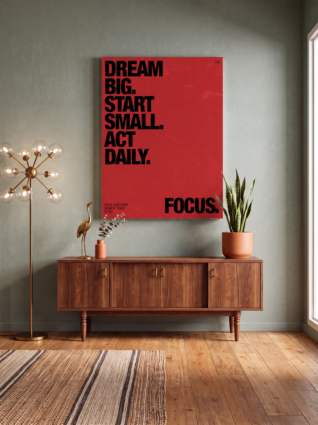 Dream Big Start Small Act Daily | Red Typographic Canvas Wall Art