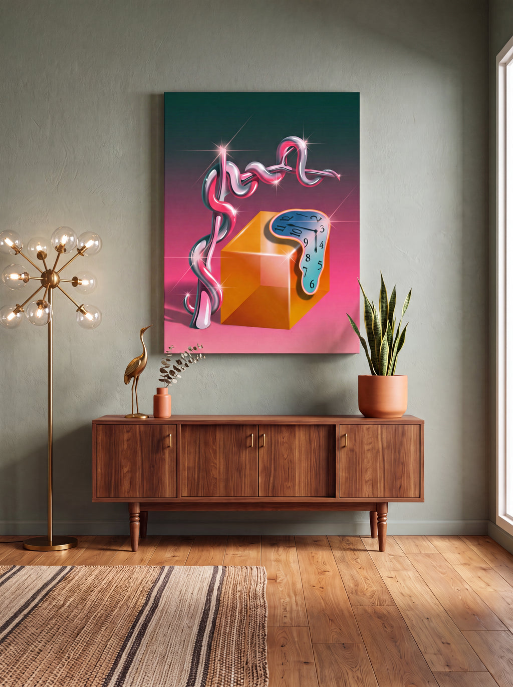 Time Warp | Surreal Melting Clock Canvas Wall Art