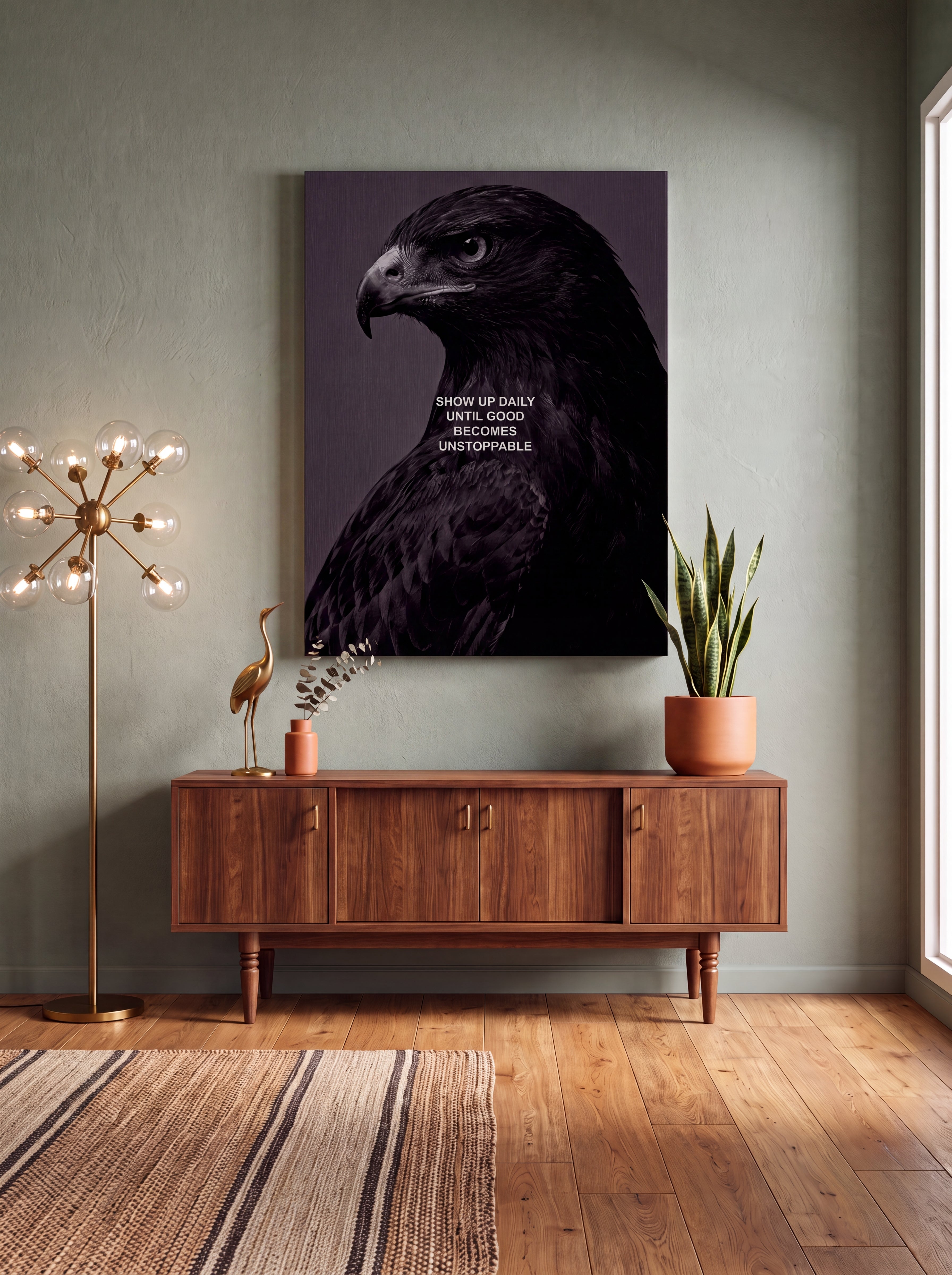 Show Up Daily Until Good Becomes Unstoppable | Dark Eagle Canvas Wall Art