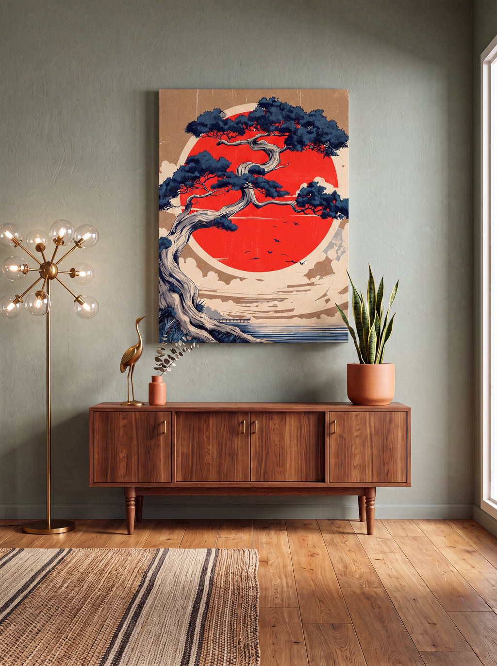 Rising Sun | Japanese Bonsai Woodblock Canvas Wall Art