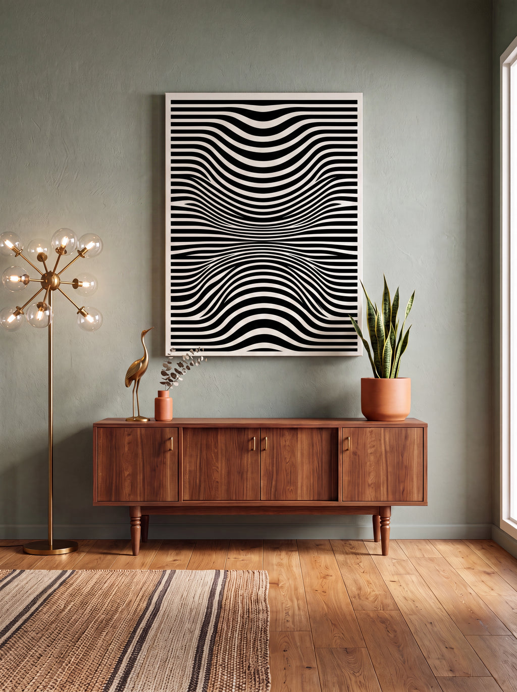 Optical Art Waves | Black & White Geometric Canvas Wall Art