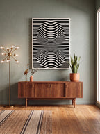 Optical Art Waves | Black & White Geometric Canvas Wall Art