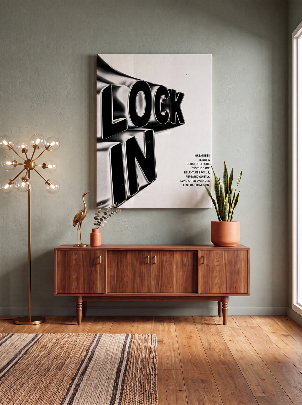 Lock In | Liquid Chrome 3D Typography Canvas Wall Art