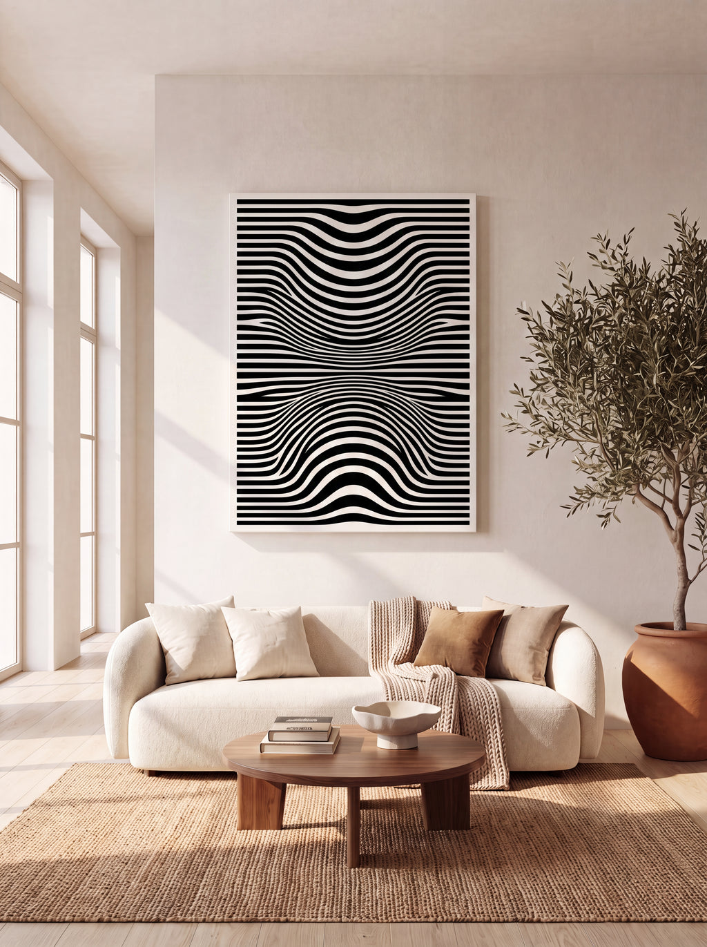 Optical Art Waves | Black & White Geometric Canvas Wall Art