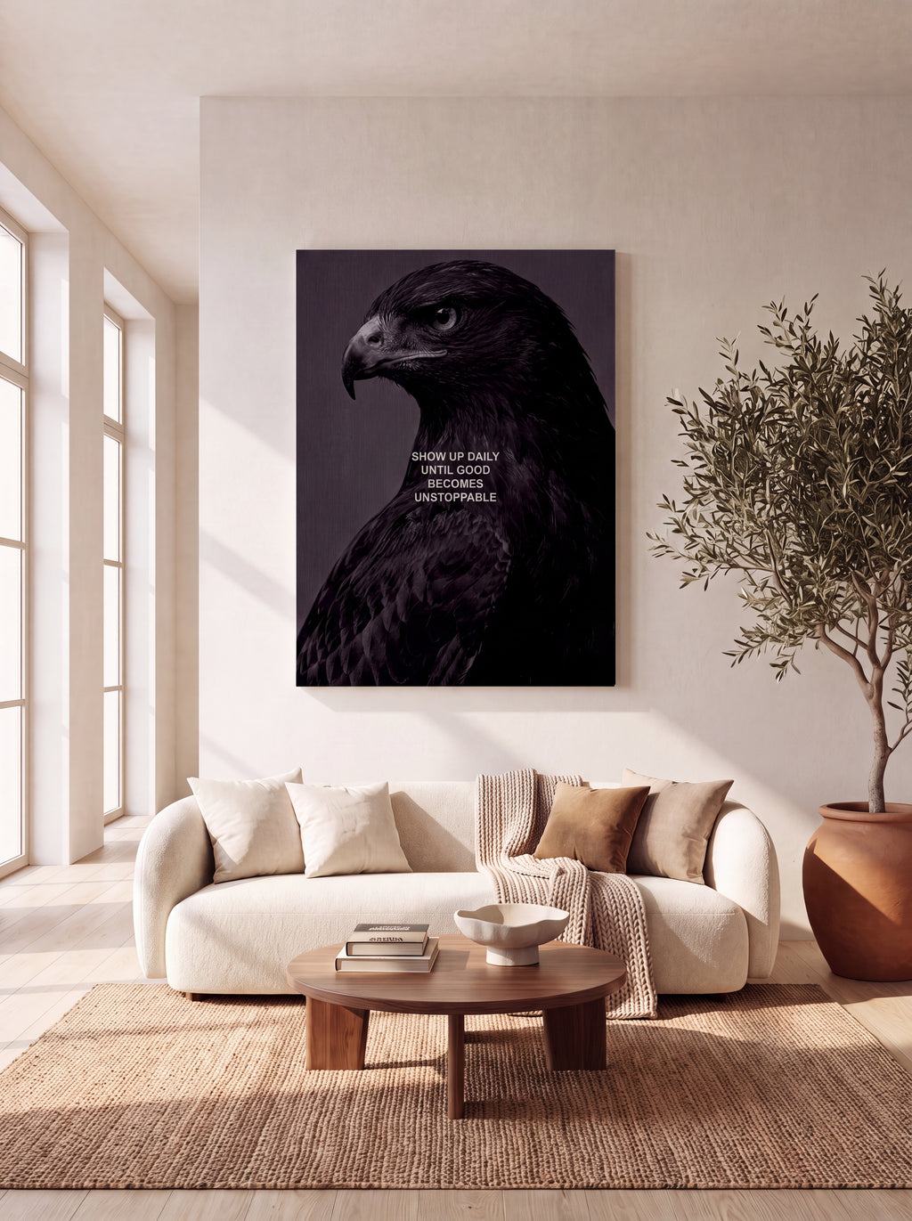 Show Up Daily Until Good Becomes Unstoppable | Dark Eagle Canvas Wall Art