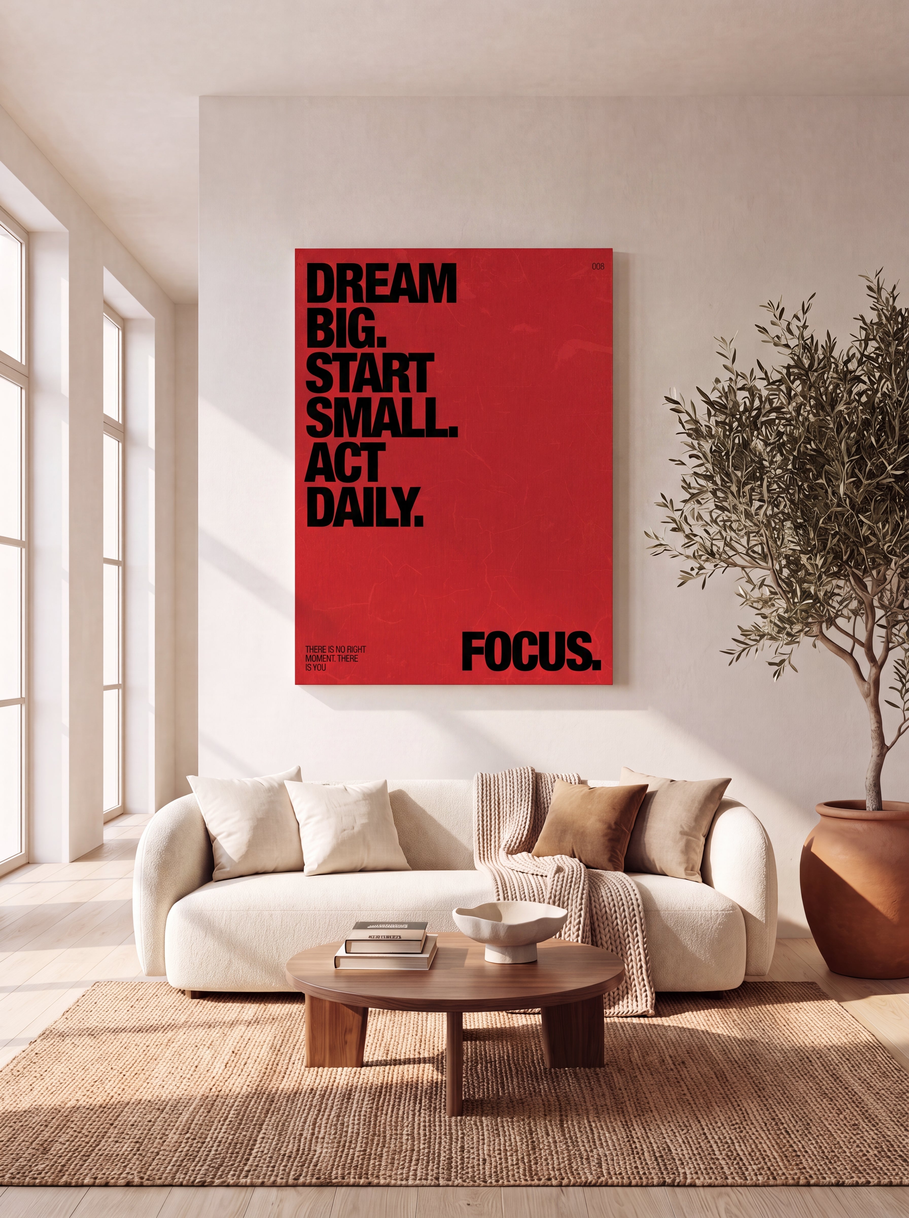 Dream Big Start Small Act Daily | Red Typographic Canvas Wall Art