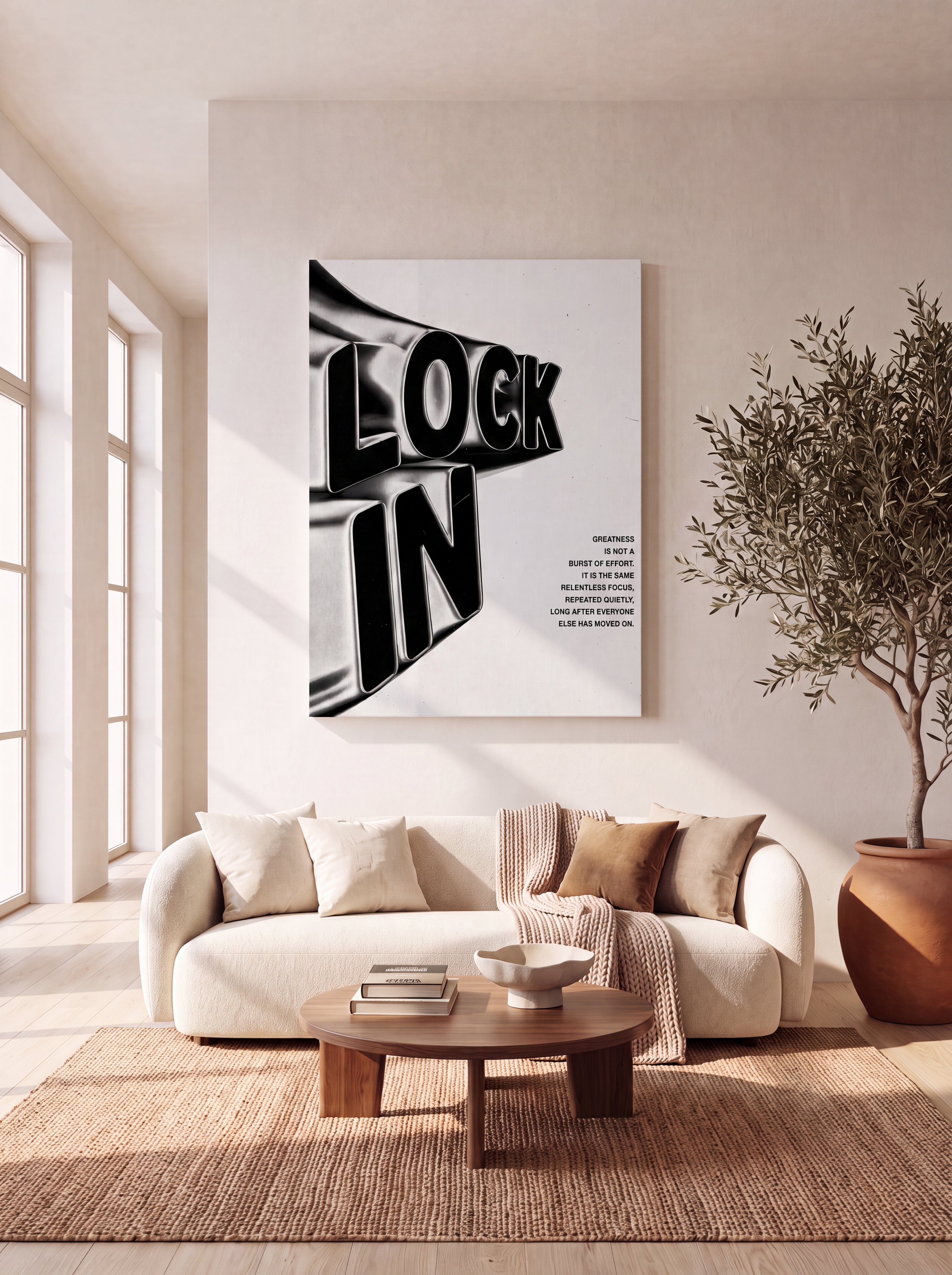 Lock In | Liquid Chrome 3D Typography Canvas Wall Art