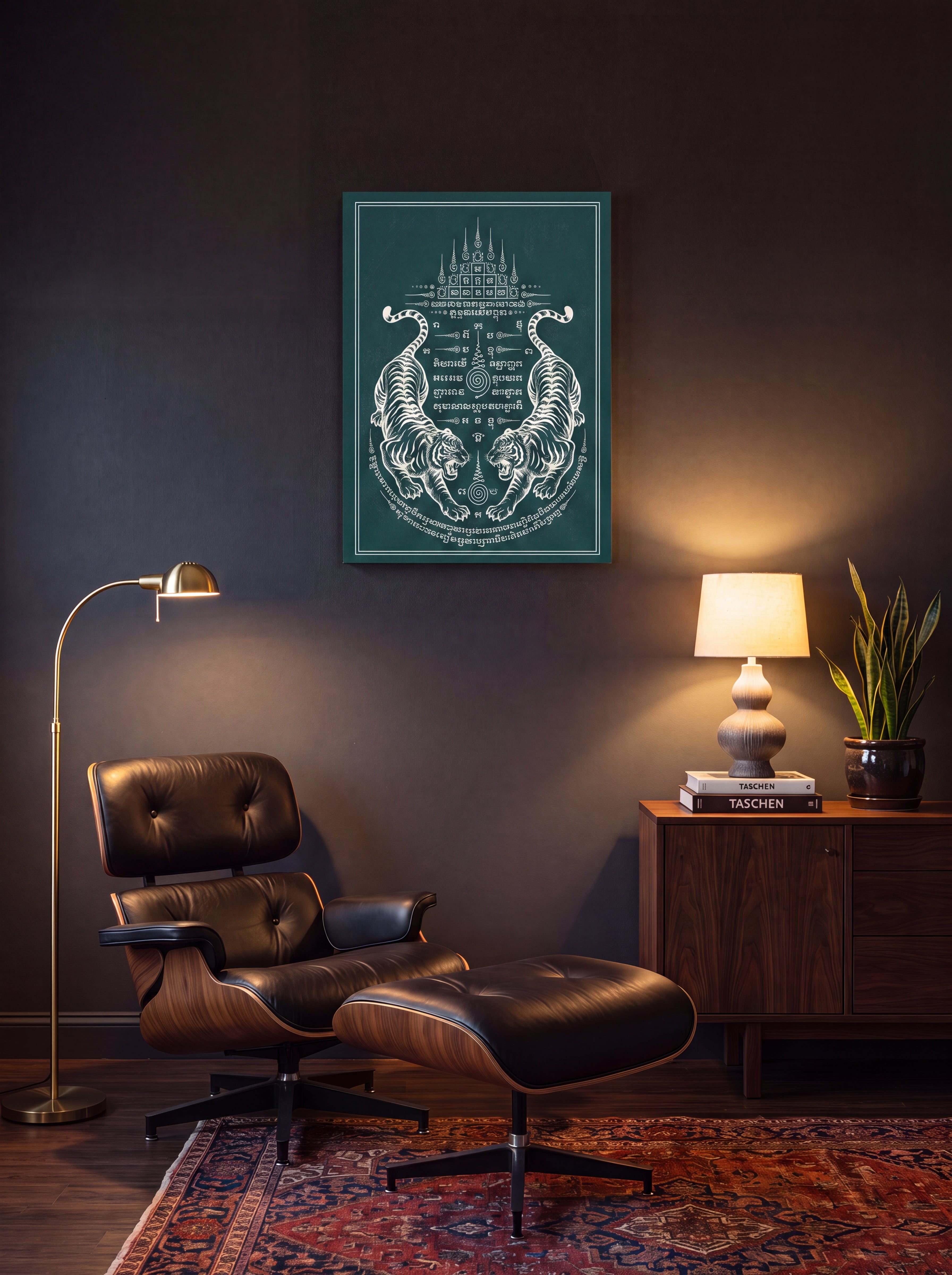 Sak Yant Twin Tigers | Thai Tattoo Canvas Wall Art