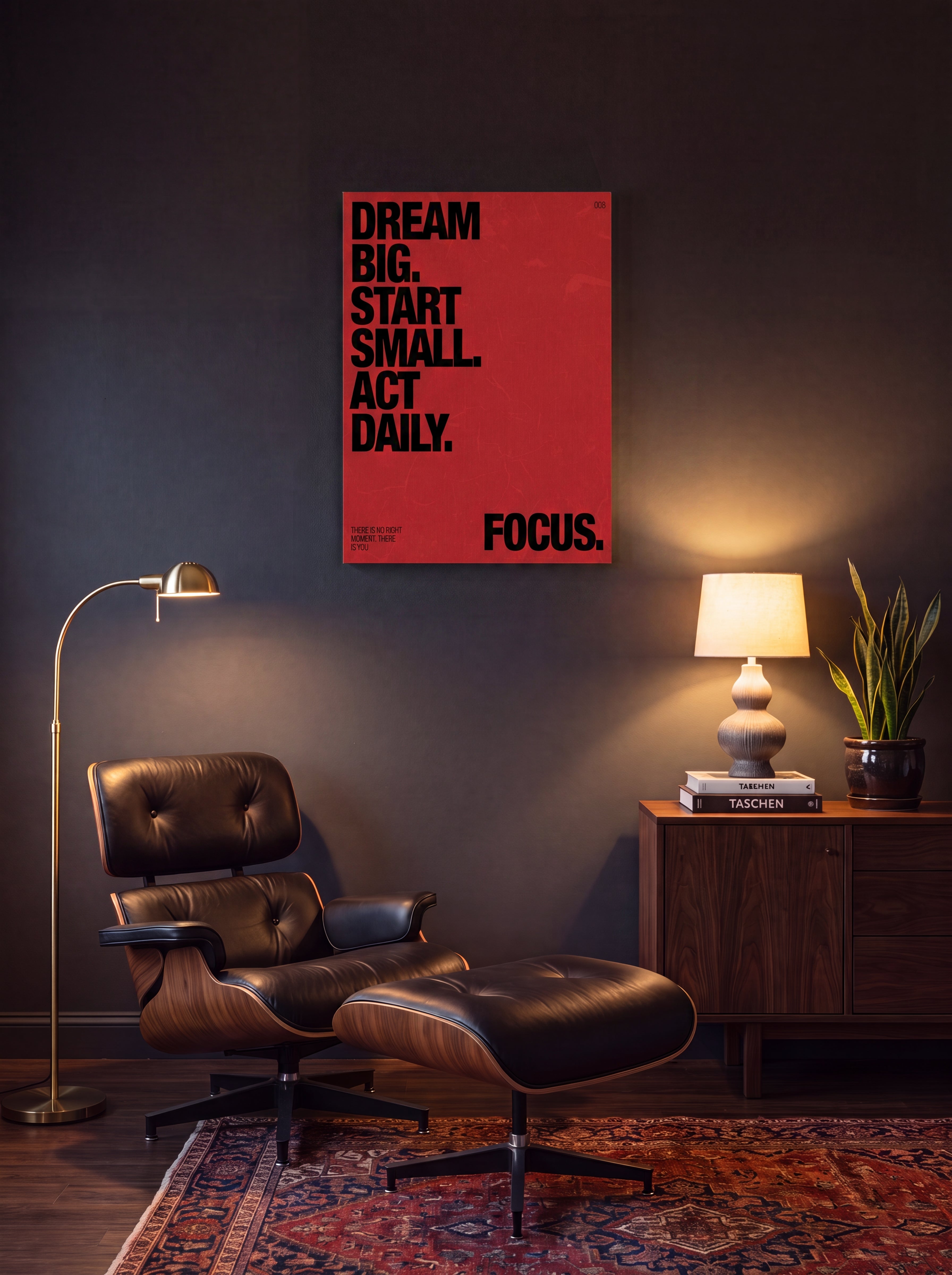 Dream Big Start Small Act Daily | Red Typographic Canvas Wall Art