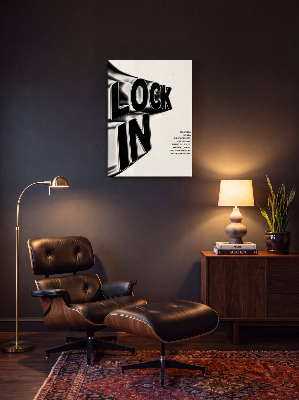 Lock In | Liquid Chrome 3D Typography Canvas Wall Art