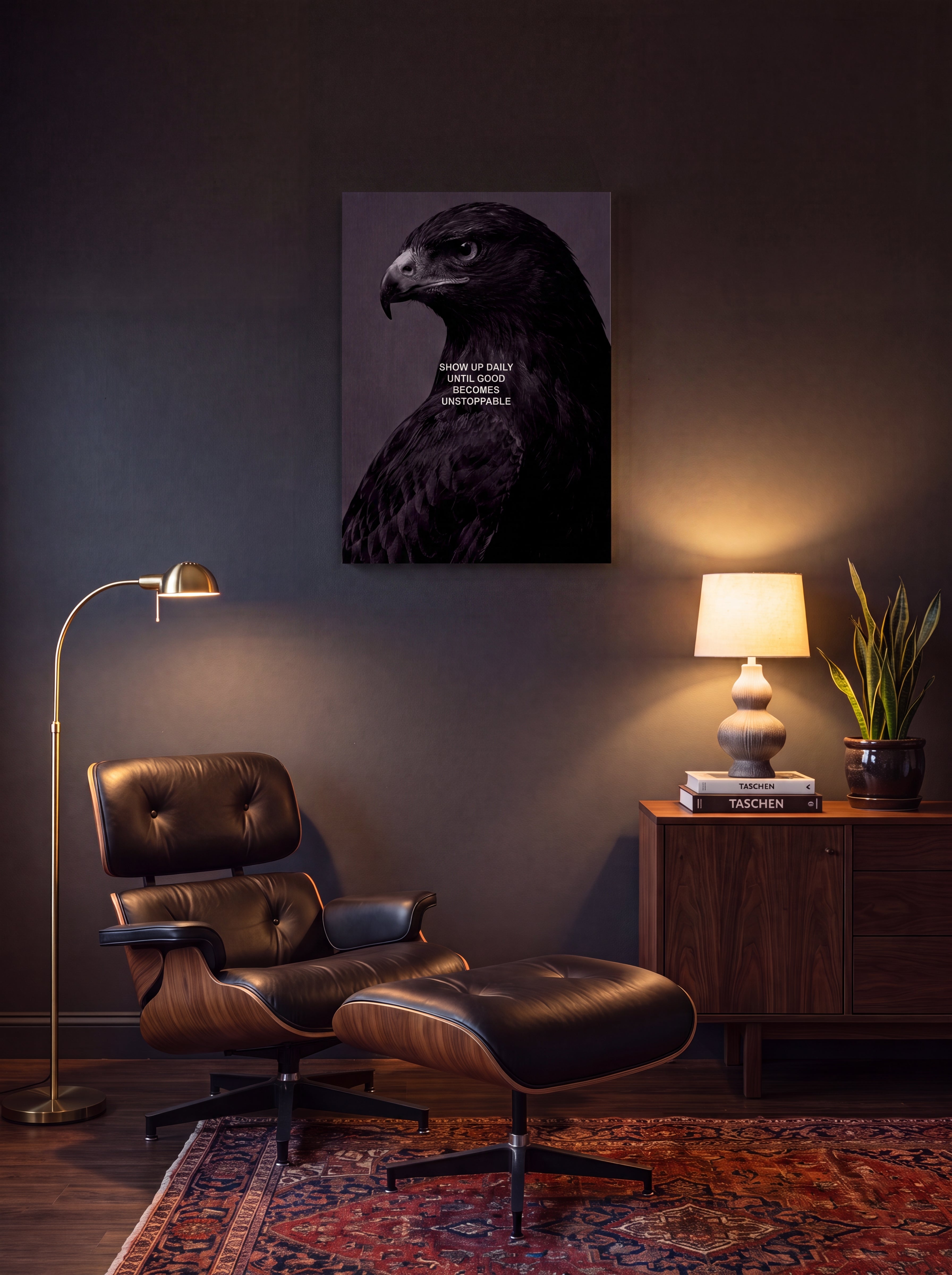 Show Up Daily Until Good Becomes Unstoppable | Dark Eagle Canvas Wall Art