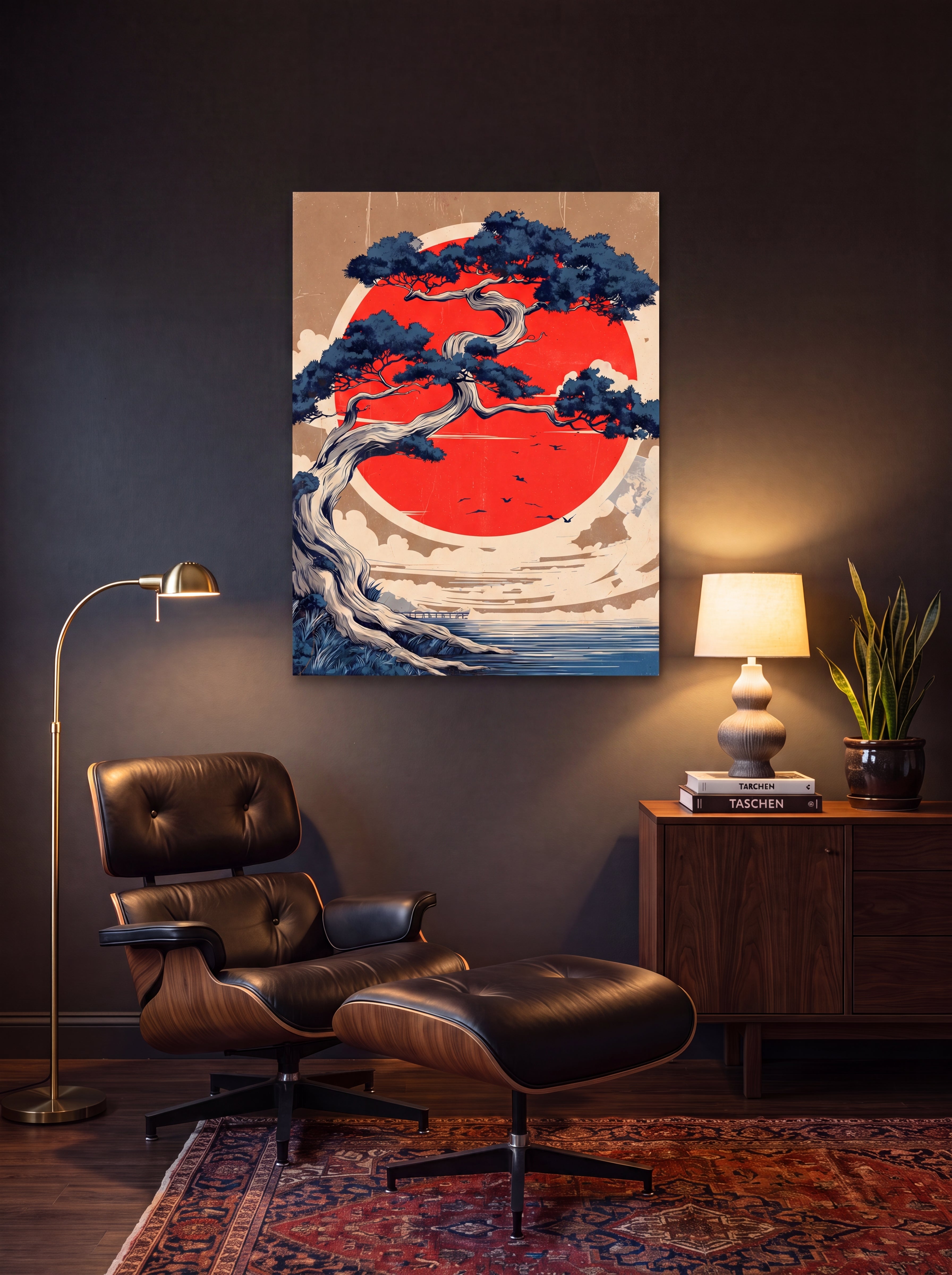 Rising Sun | Japanese Bonsai Woodblock Canvas Wall Art