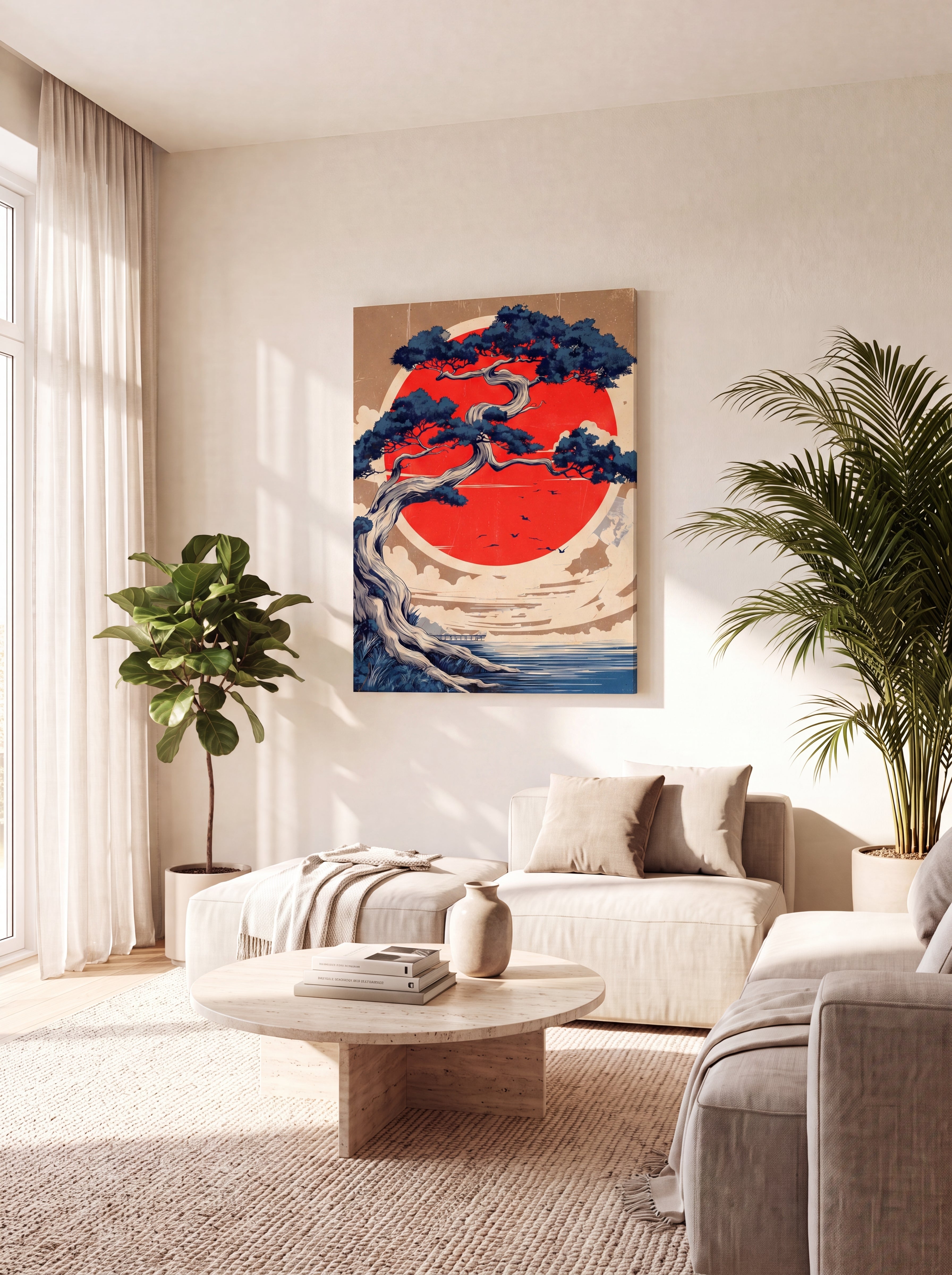 Rising Sun | Japanese Bonsai Woodblock Canvas Wall Art