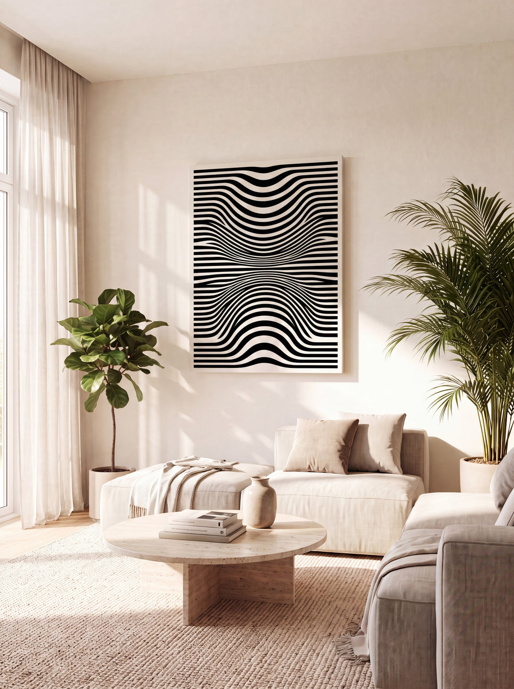 Optical Art Waves | Black & White Geometric Canvas Wall Art