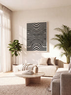 Optical Art Waves | Black & White Geometric Canvas Wall Art