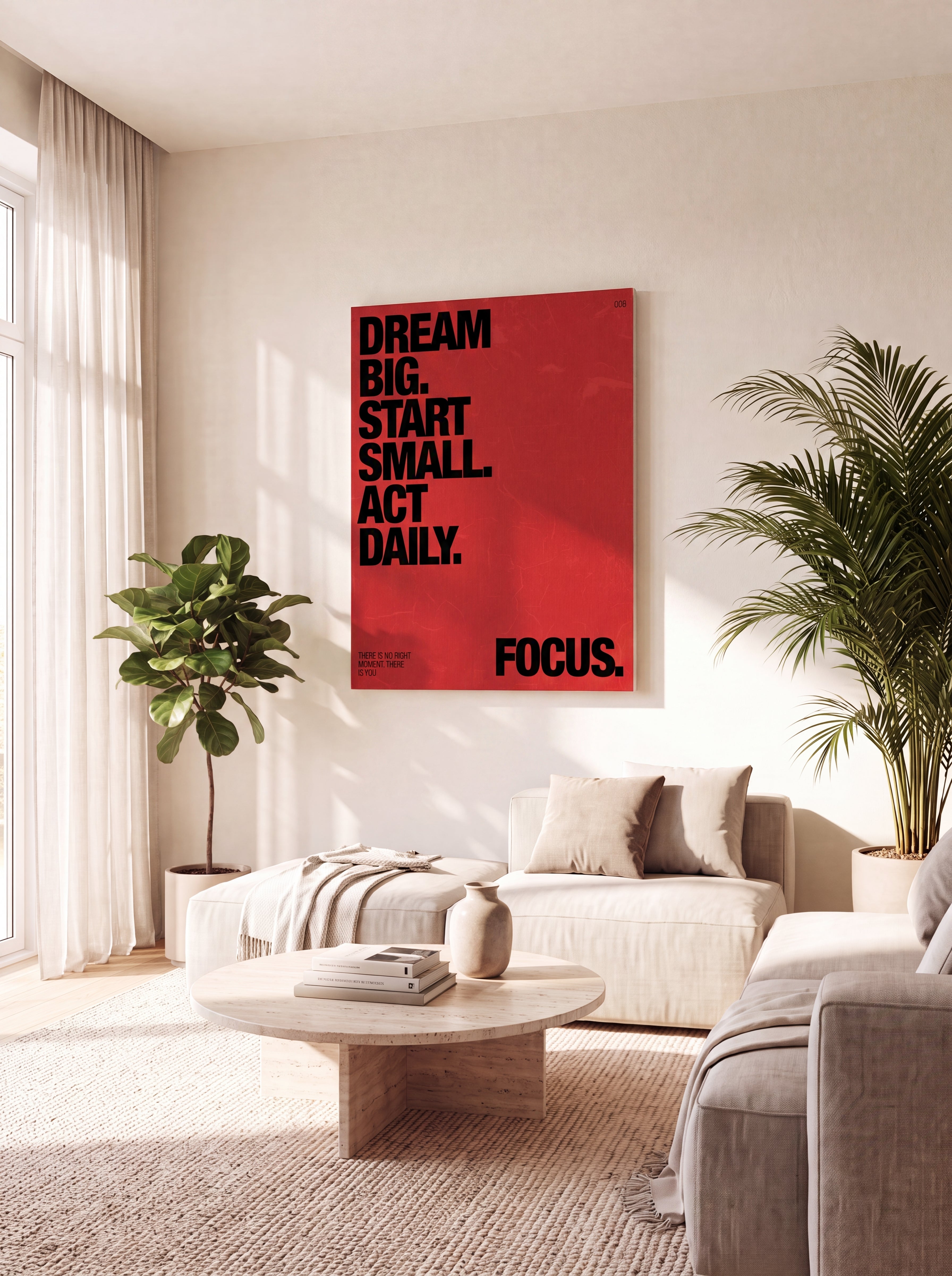Dream Big Start Small Act Daily | Red Typographic Canvas Wall Art