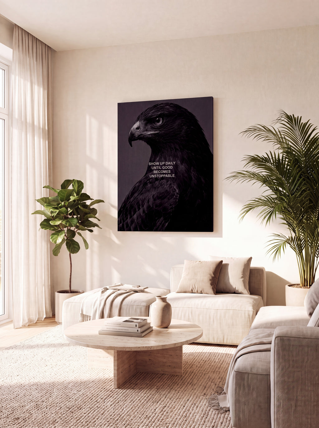 Show Up Daily Until Good Becomes Unstoppable | Dark Eagle Canvas Wall Art