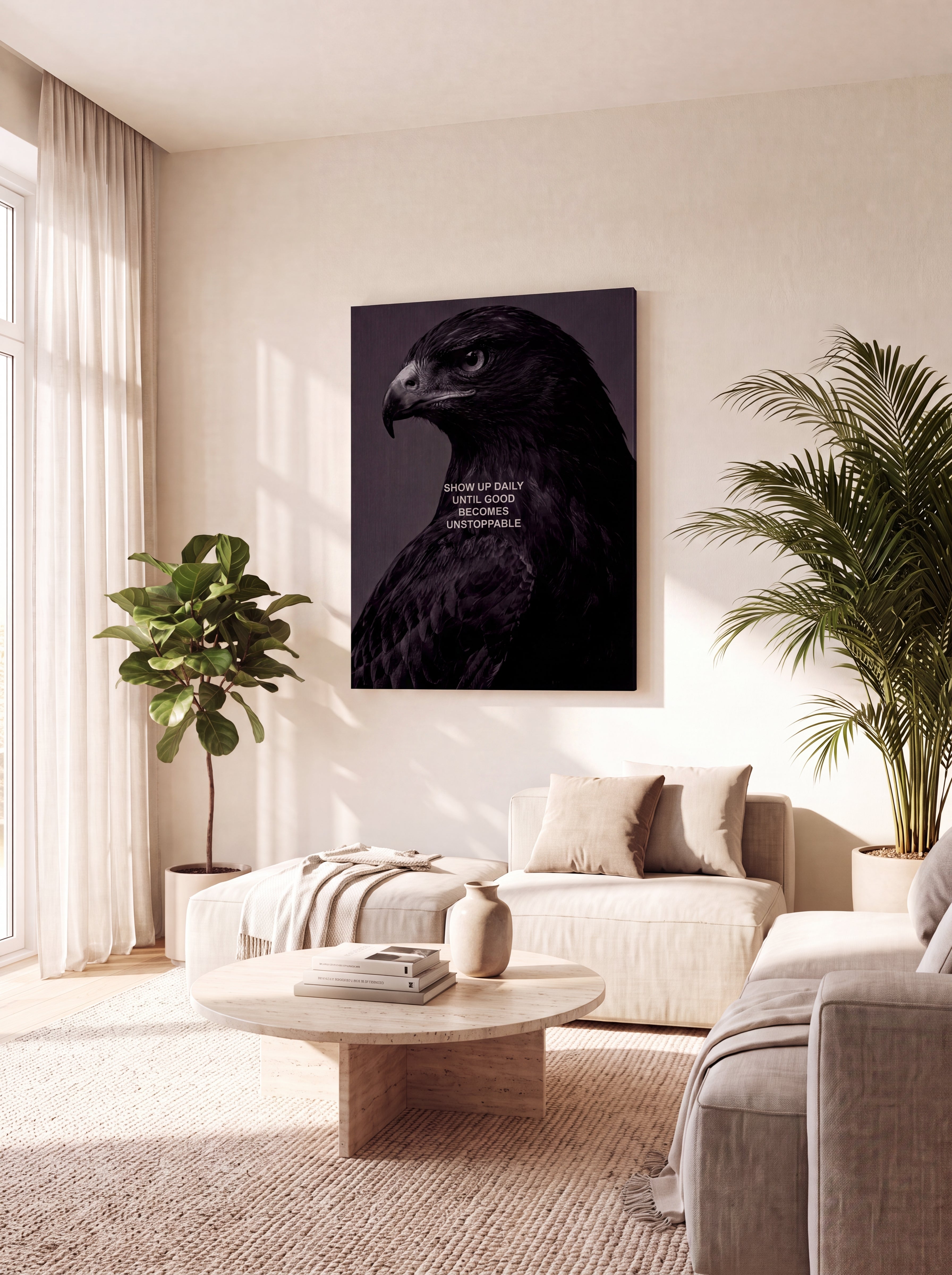 Show Up Daily Until Good Becomes Unstoppable | Dark Eagle Canvas Wall Art