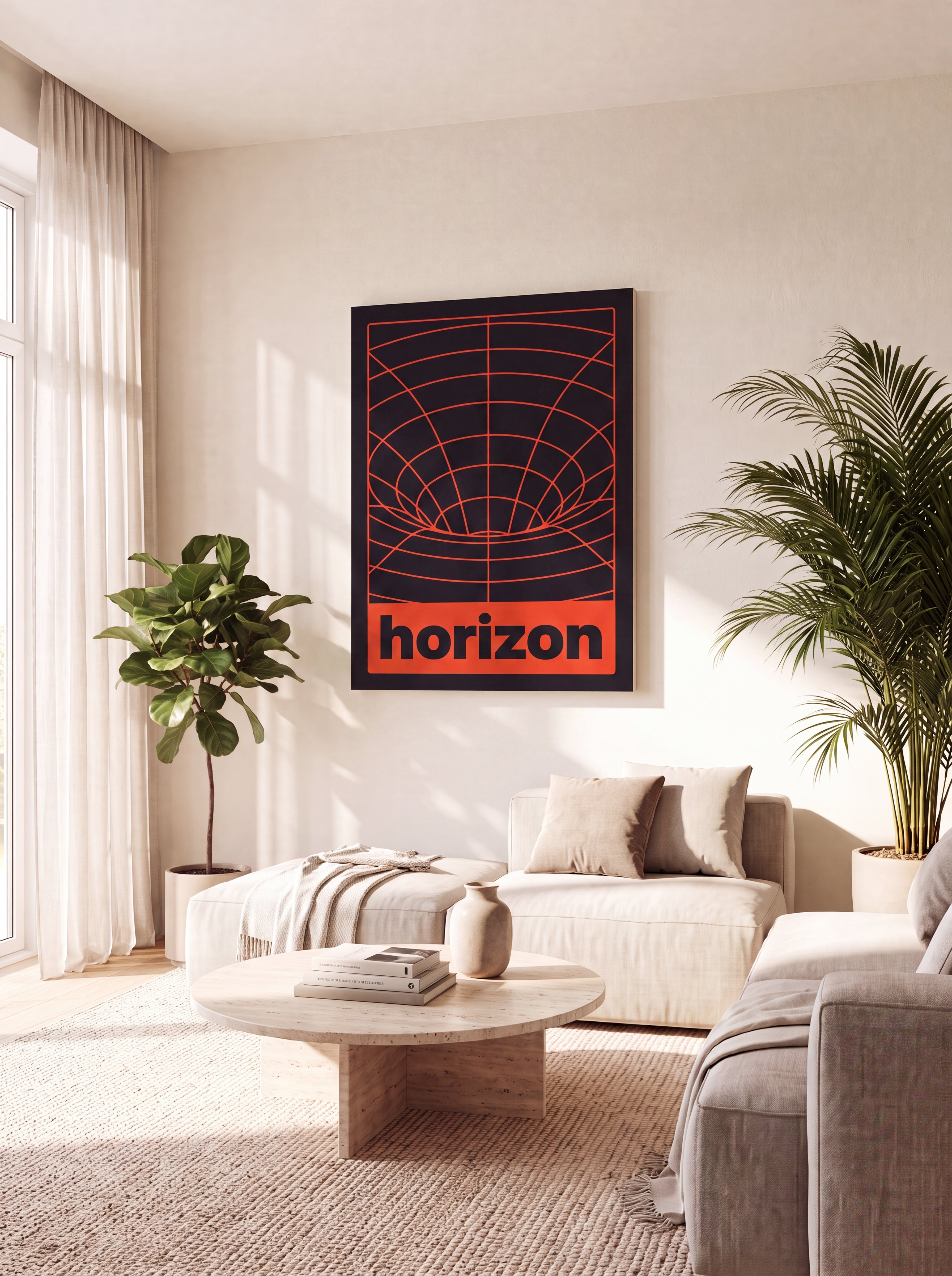 Horizon | Retro-Futurist Vortex Grid Canvas Wall Art