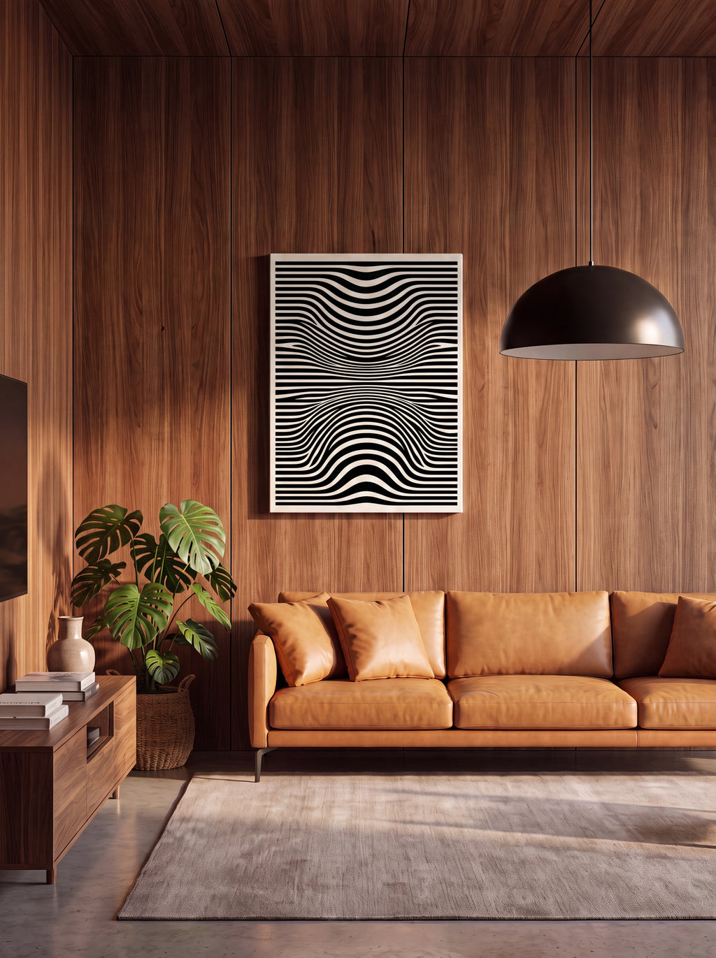 Optical Art Waves | Black & White Geometric Canvas Wall Art