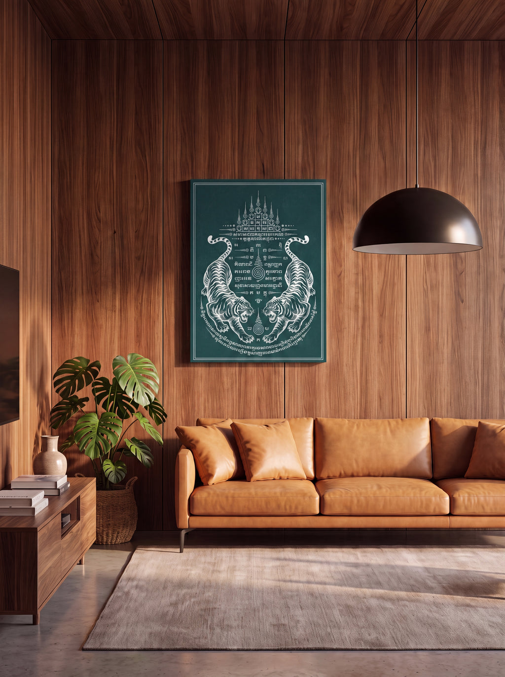 Sak Yant Twin Tigers | Thai Tattoo Canvas Wall Art