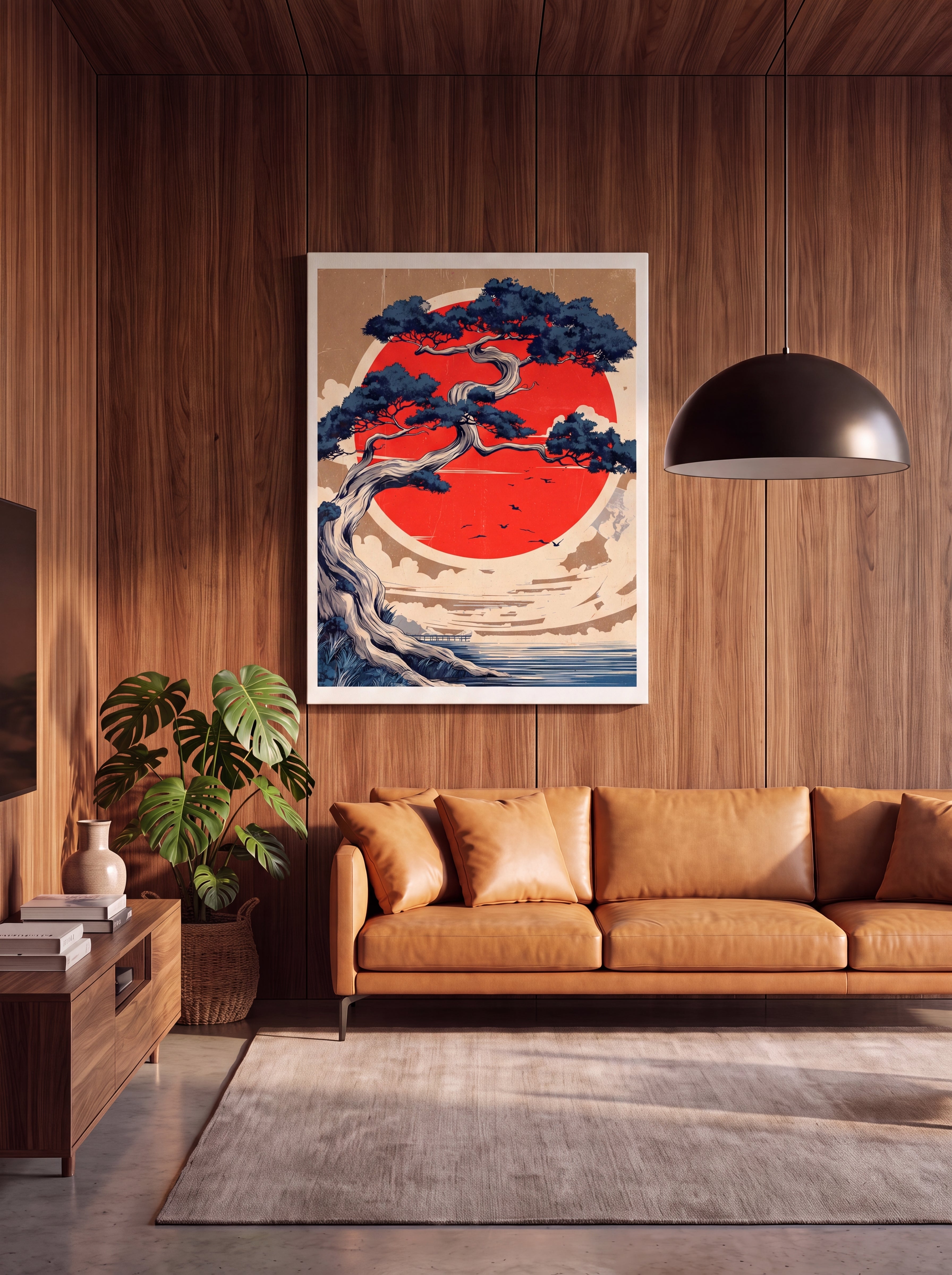 Rising Sun | Japanese Bonsai Woodblock Canvas Wall Art