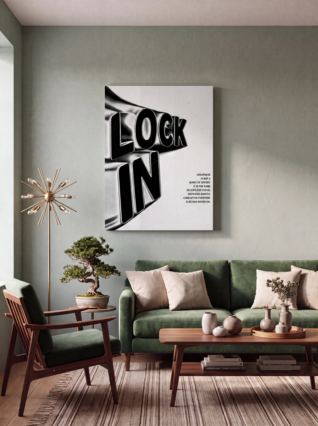 Lock In | Liquid Chrome 3D Typography Canvas Wall Art