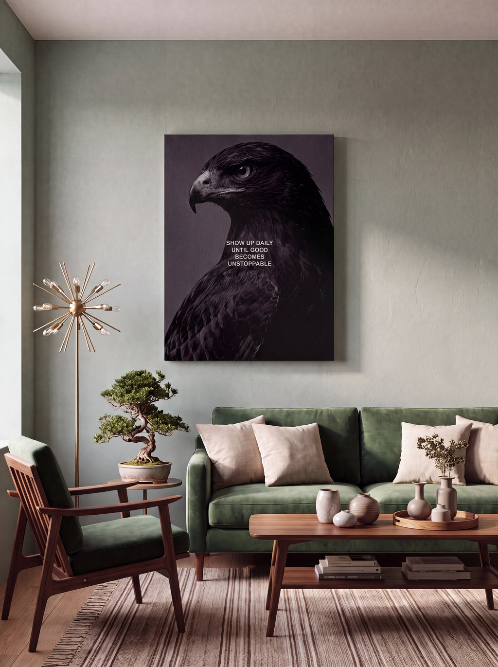 Show Up Daily Until Good Becomes Unstoppable | Dark Eagle Canvas Wall Art