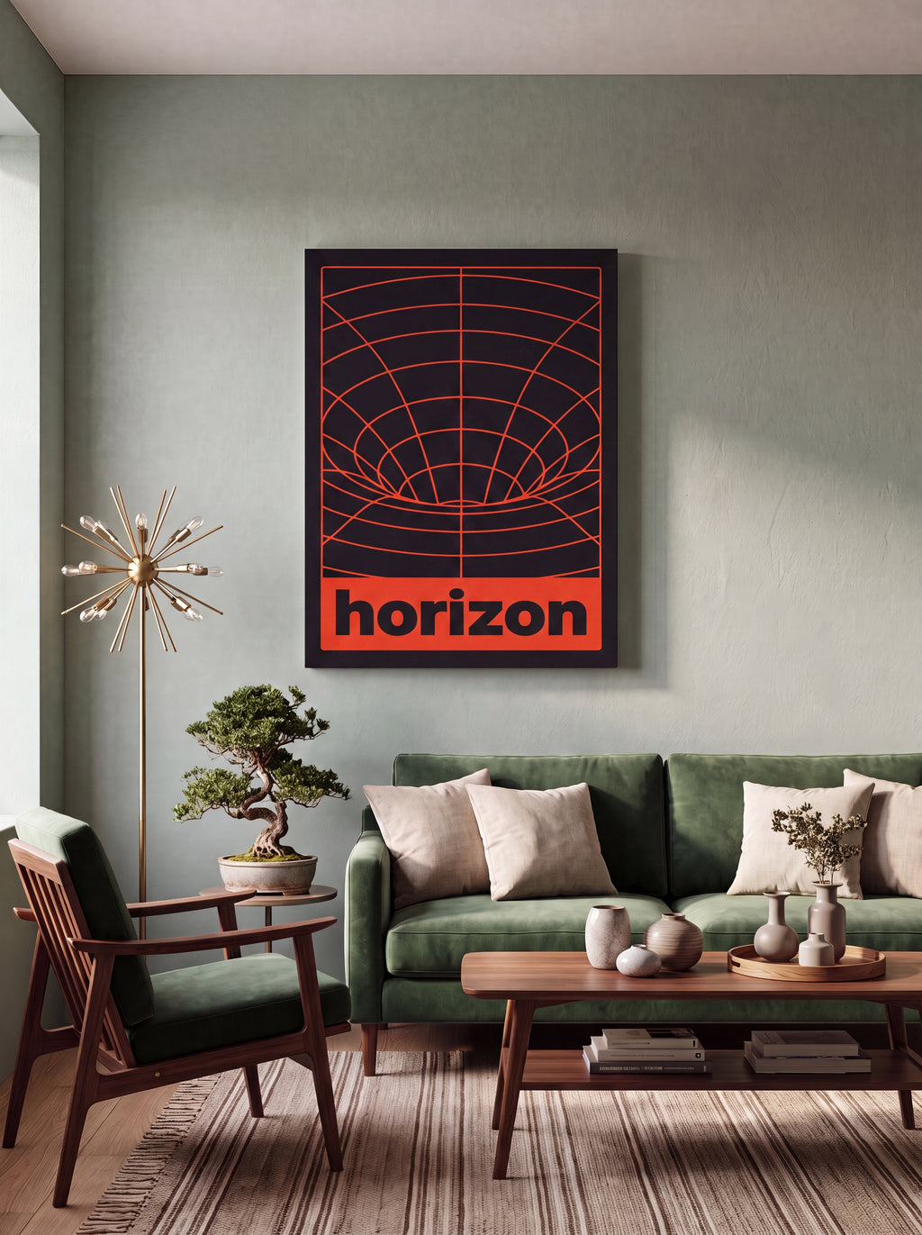 Horizon | Retro-Futurist Vortex Grid Canvas Wall Art