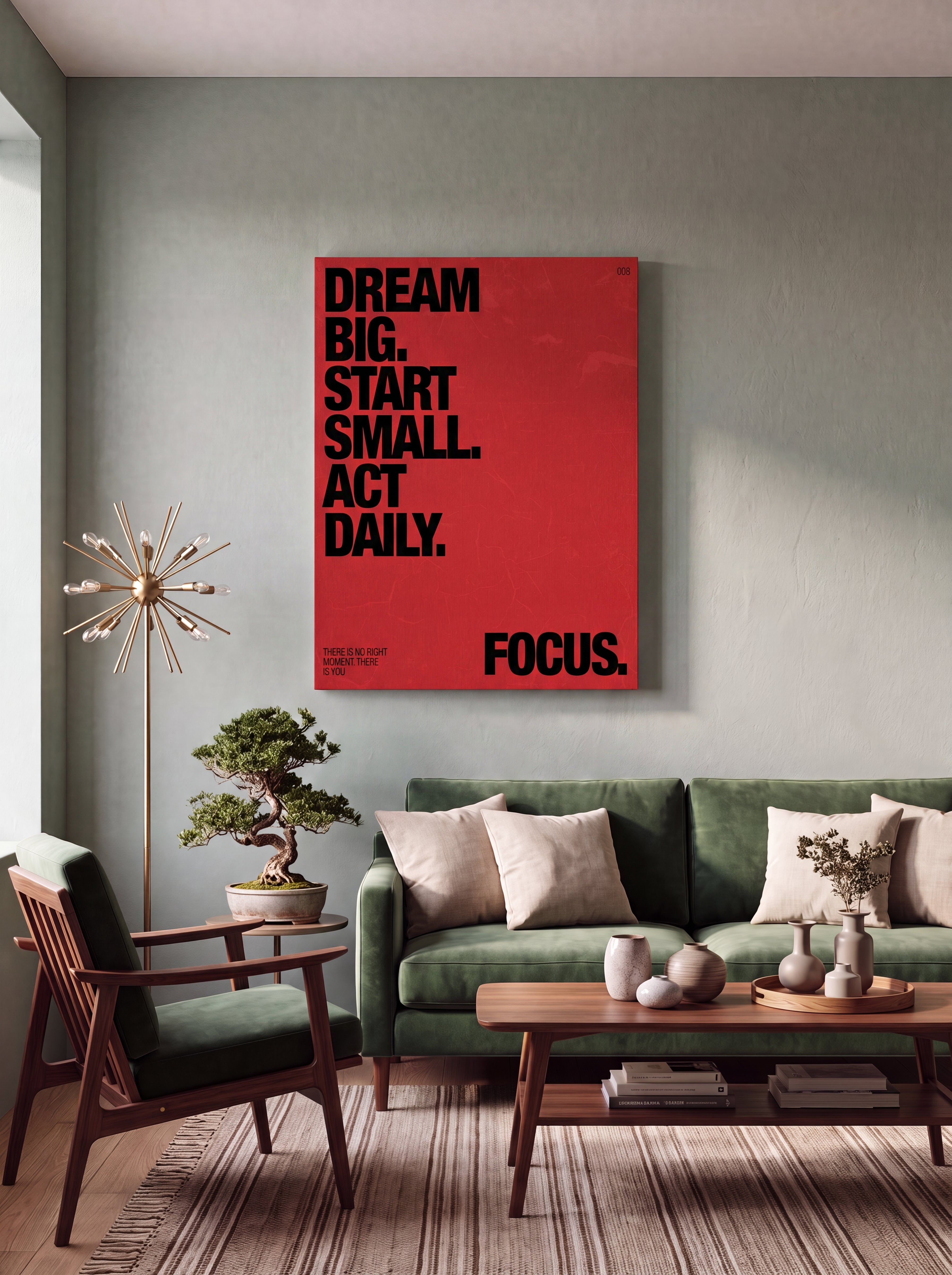 Dream Big Start Small Act Daily | Red Typographic Canvas Wall Art