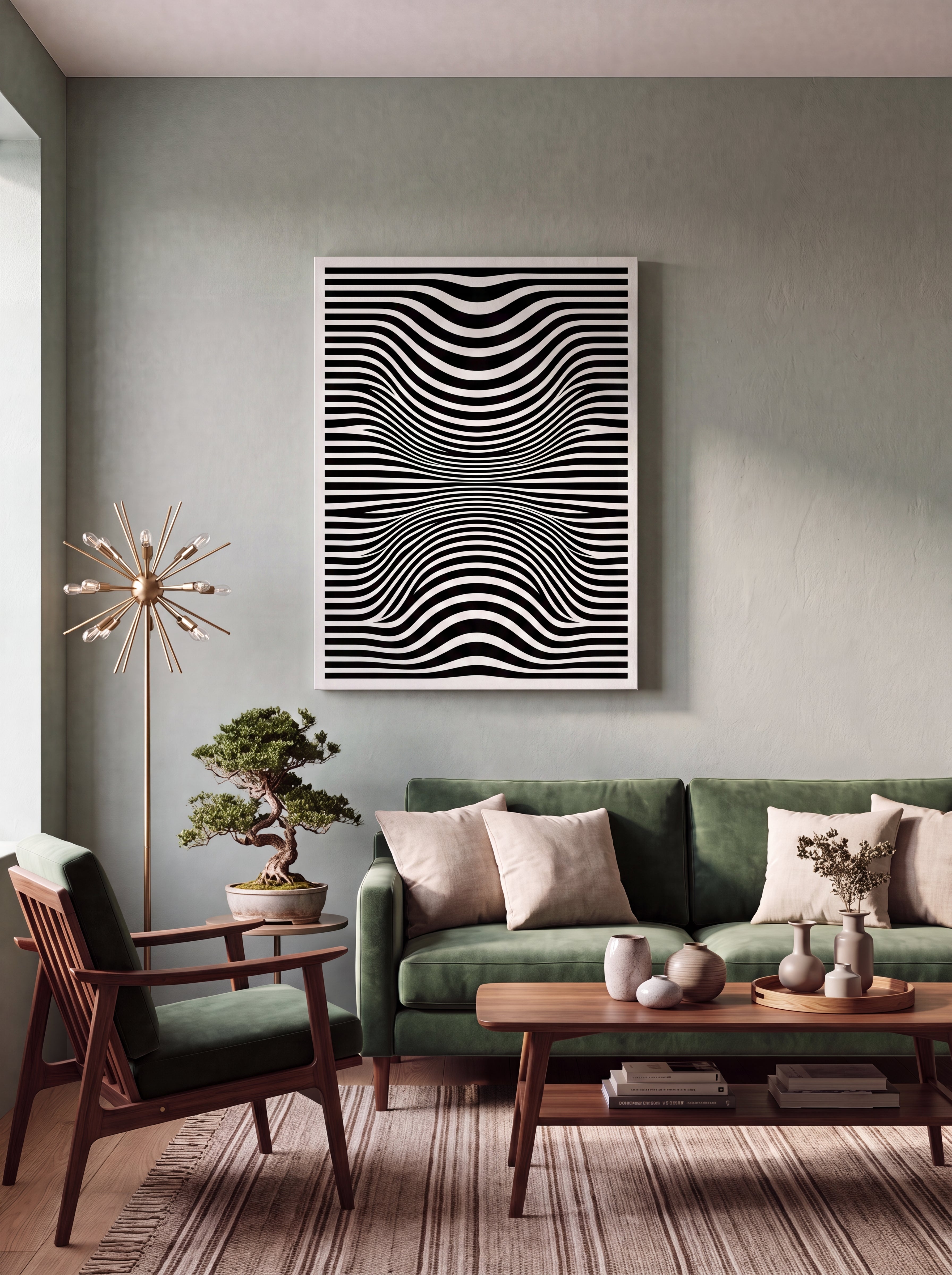 Optical Art Waves | Black & White Geometric Canvas Wall Art