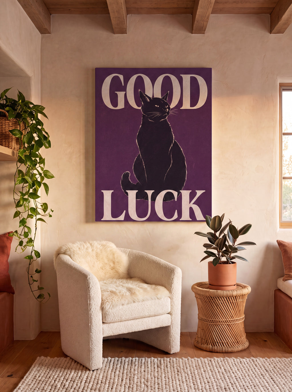 Good Luck | Japanese Lucky Cat Streetwear Canvas Wall Art