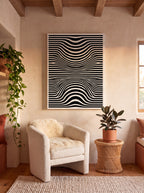 Optical Art Waves | Black & White Geometric Canvas Wall Art