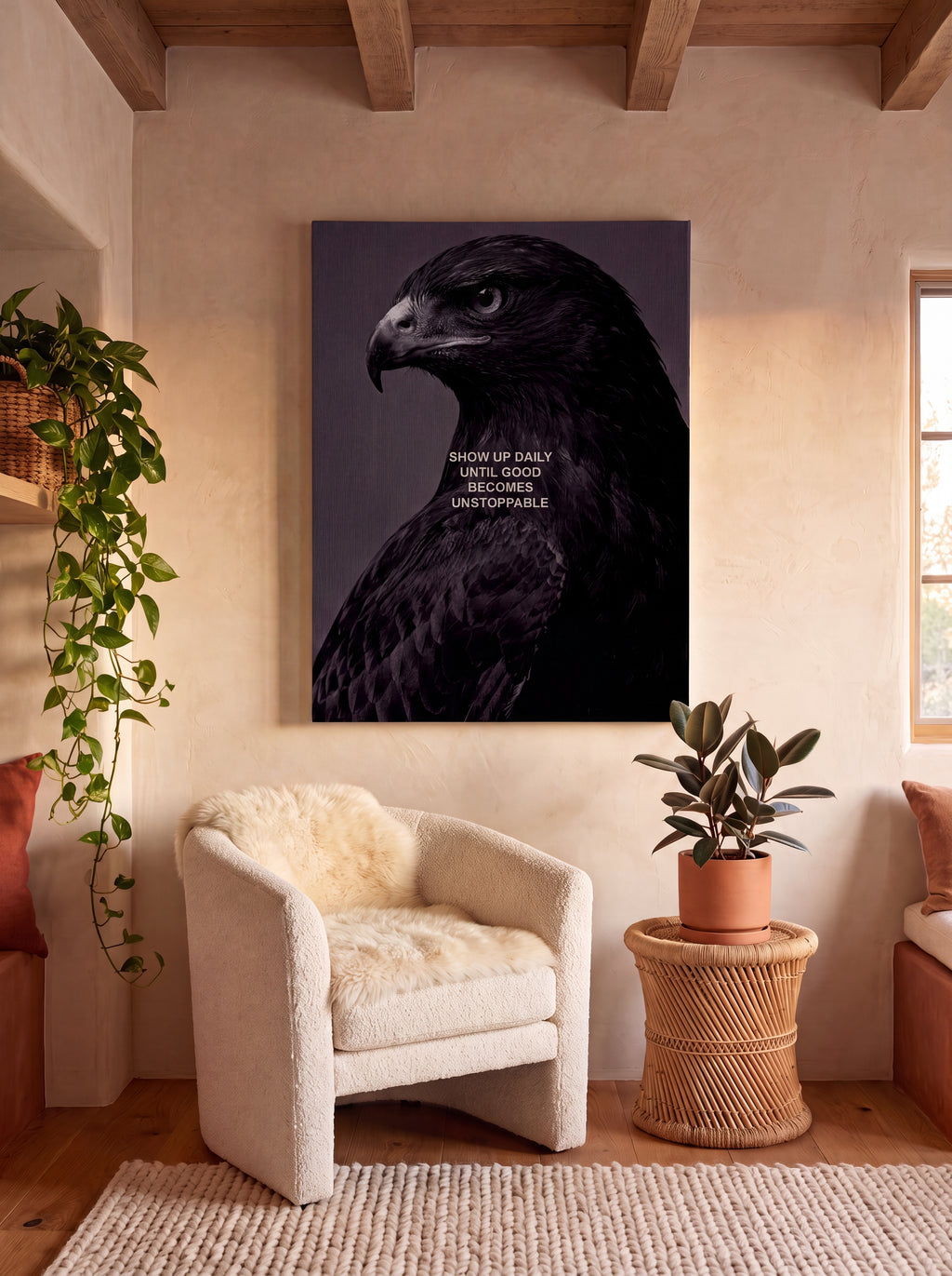 Show Up Daily Until Good Becomes Unstoppable | Dark Eagle Canvas Wall Art