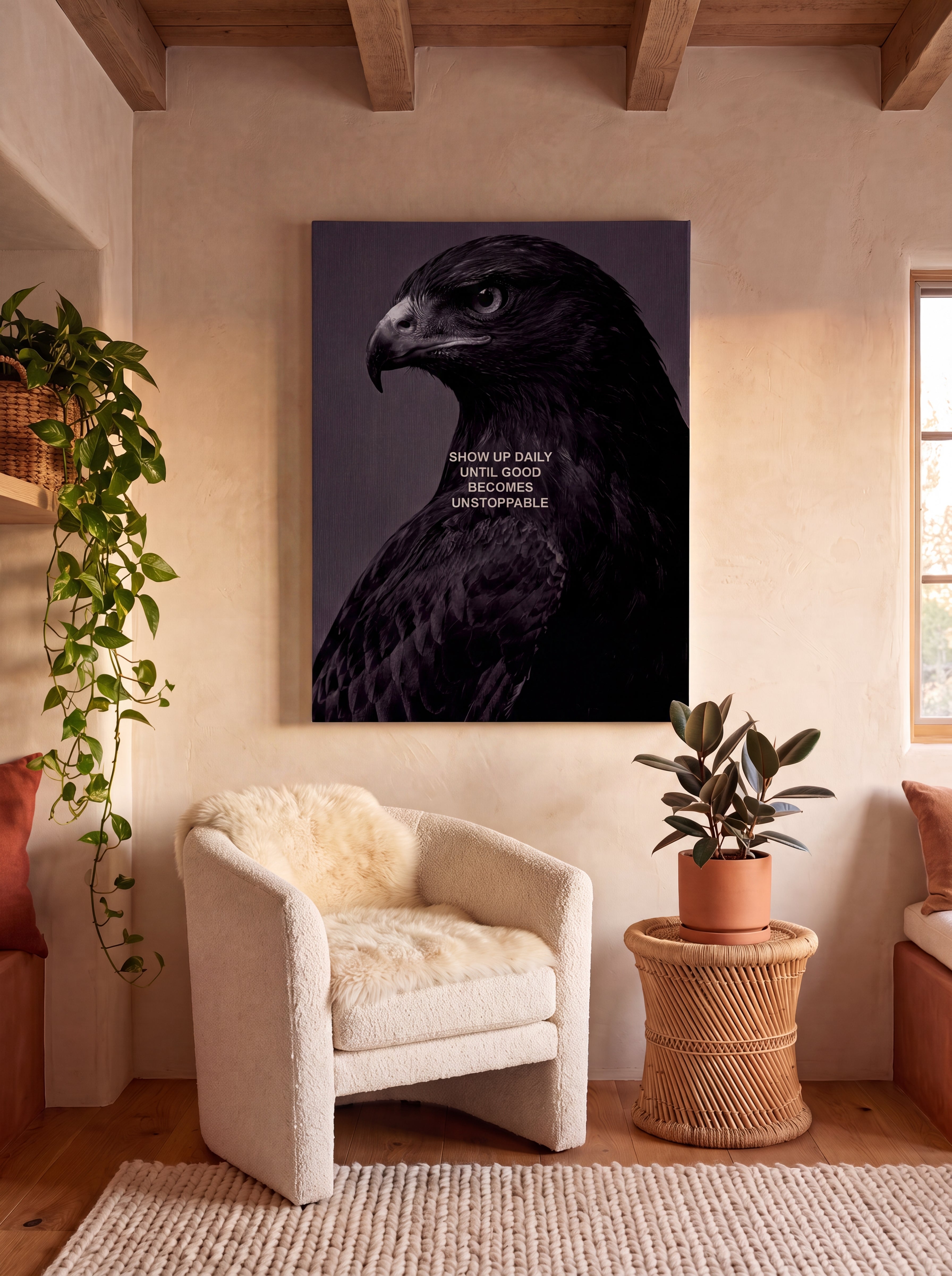 Show Up Daily Until Good Becomes Unstoppable | Dark Eagle Canvas Wall Art