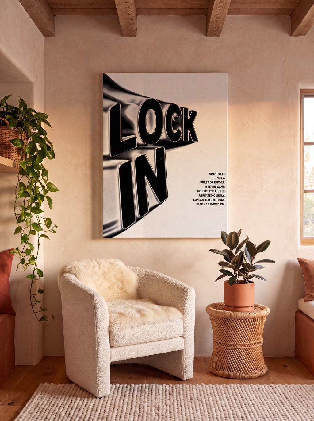 Lock In | Liquid Chrome 3D Typography Canvas Wall Art