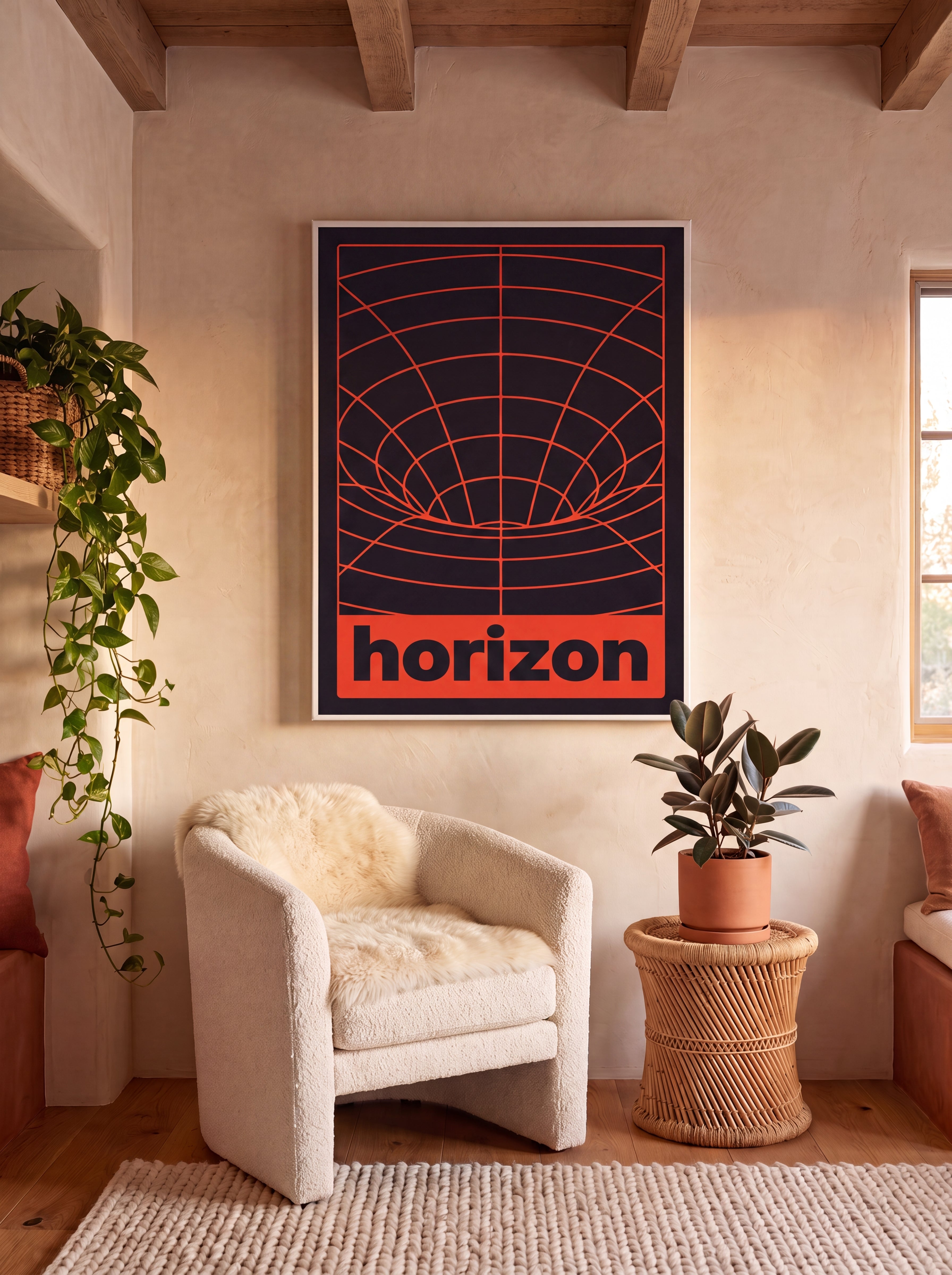 Horizon | Retro-Futurist Vortex Grid Canvas Wall Art