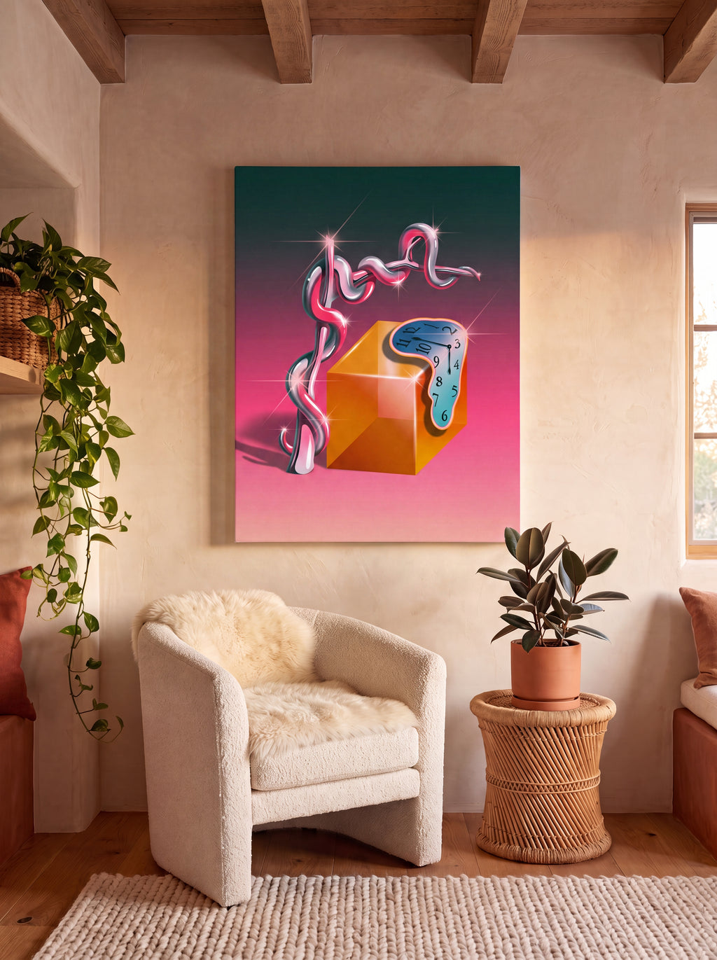 Time Warp | Surreal Melting Clock Canvas Wall Art