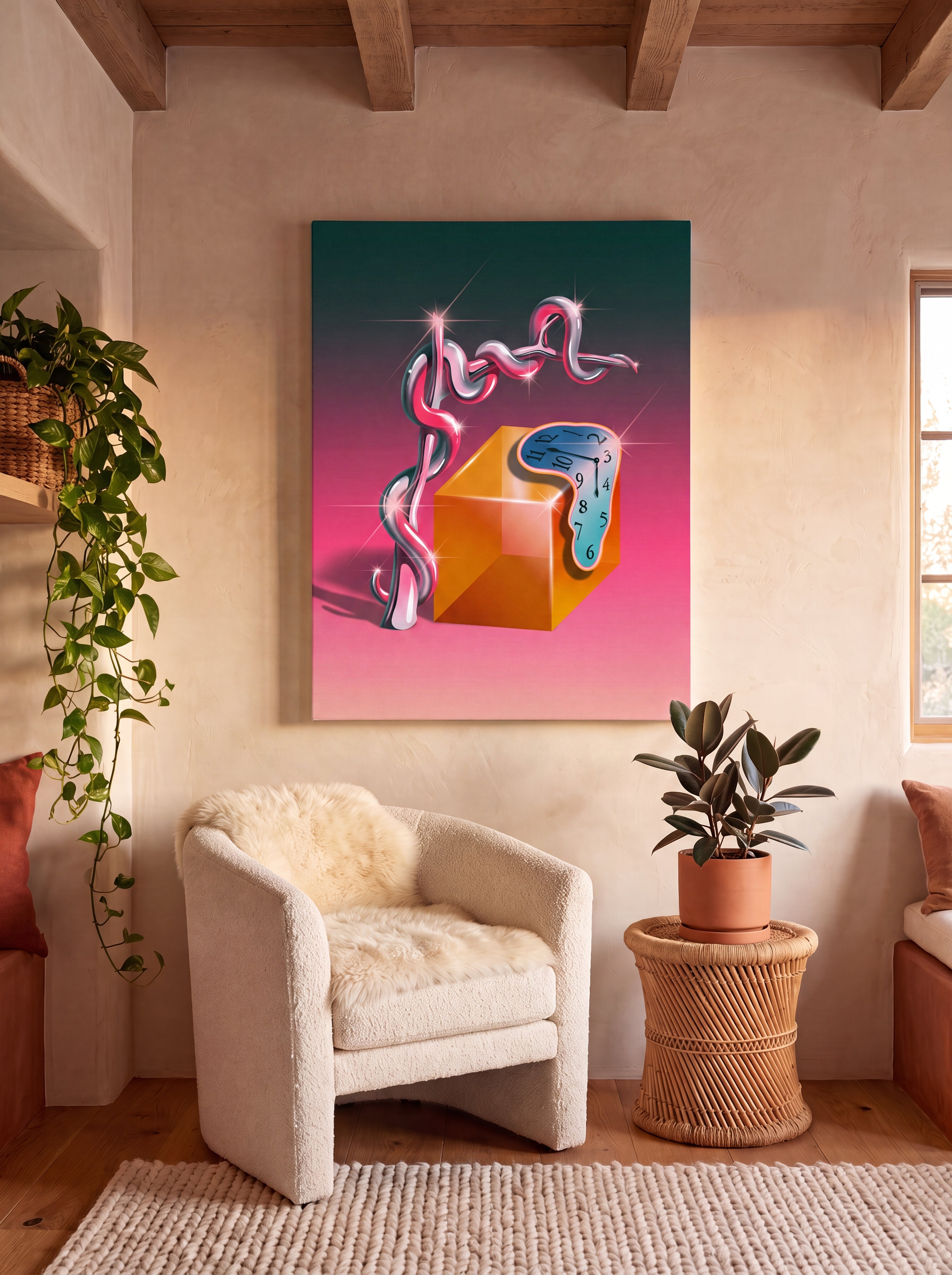 Time Warp | Surreal Melting Clock Canvas Wall Art