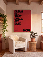 Dream Big Start Small Act Daily | Red Typographic Canvas Wall Art