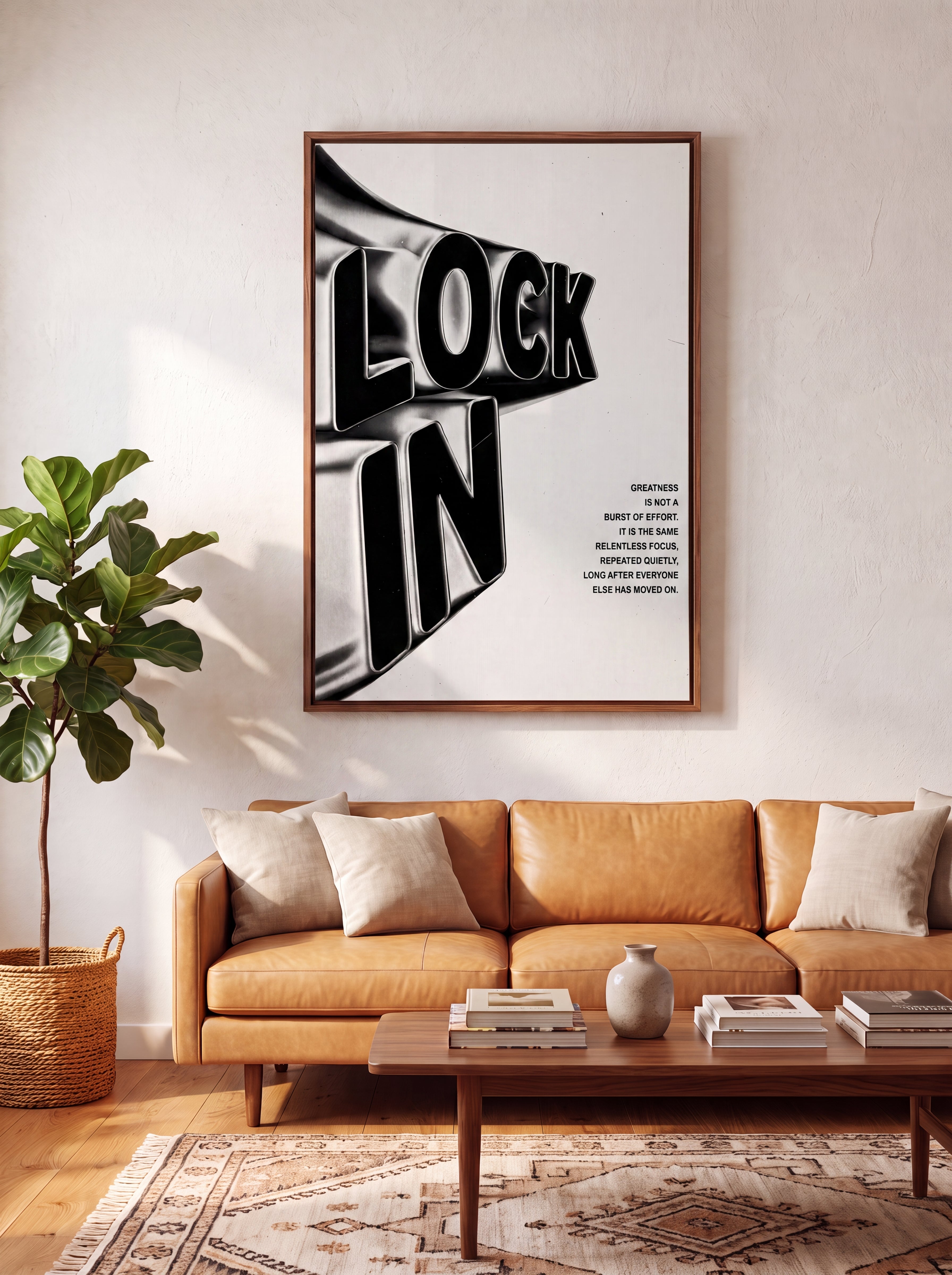 Lock In | Liquid Chrome 3D Typography Canvas Wall Art