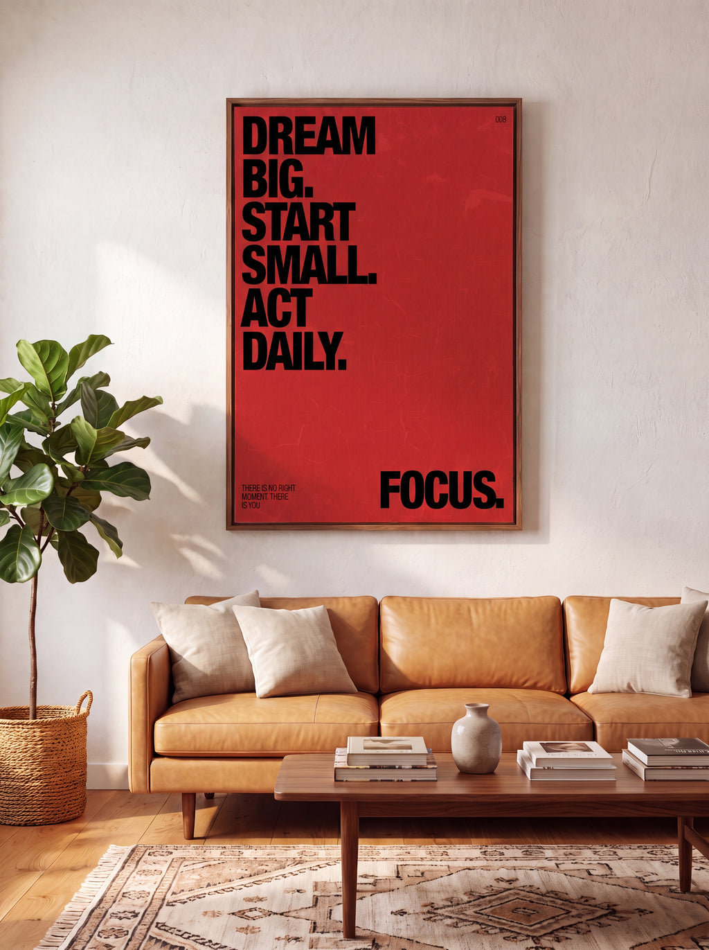 Dream Big Start Small Act Daily | Red Typographic Canvas Wall Art