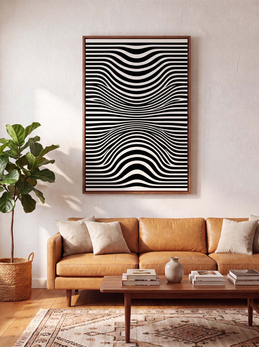 Optical Art Waves | Black & White Geometric Canvas Wall Art